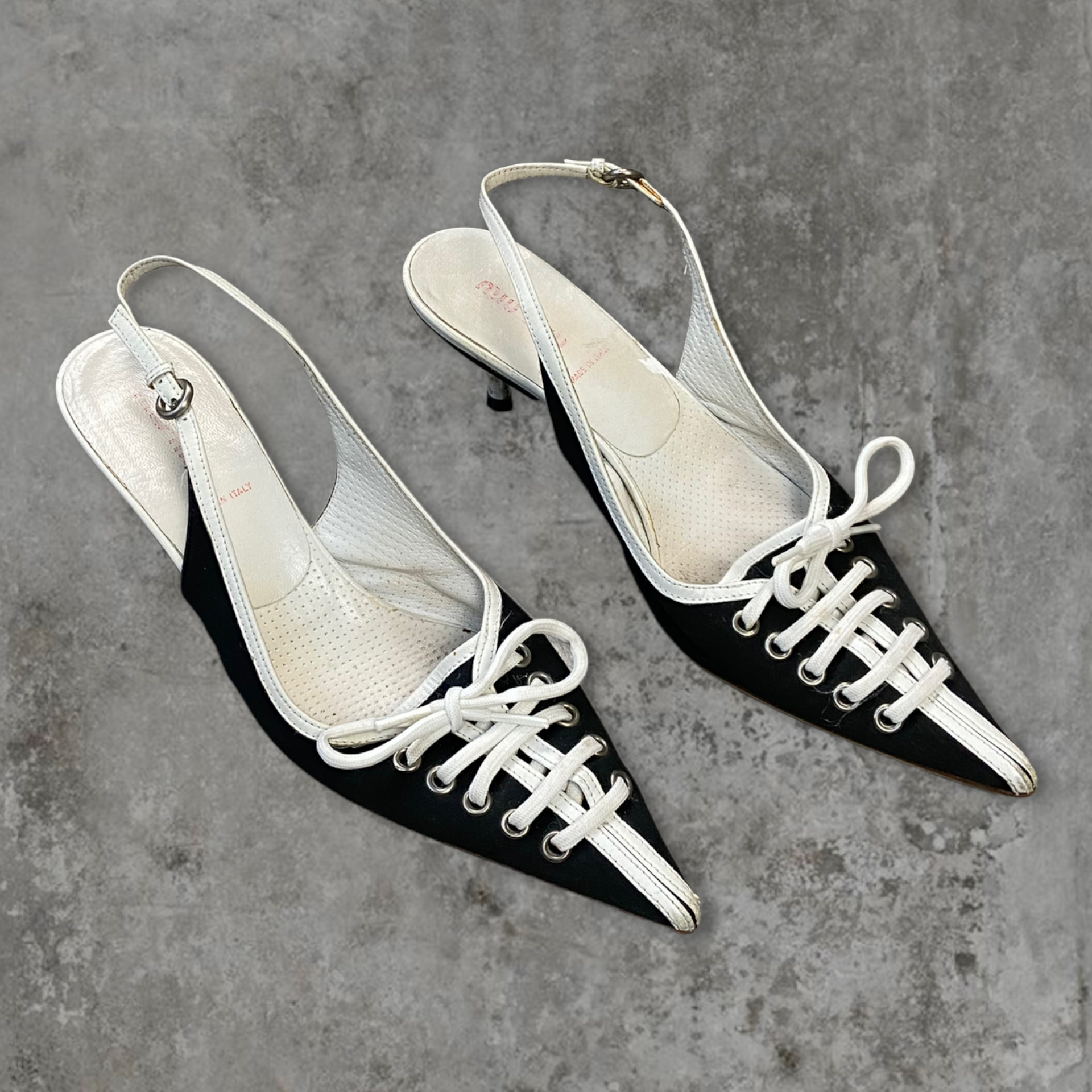 MIU MIU LACE-UP SLING BACK KITTEN HEELS - EU 38.5