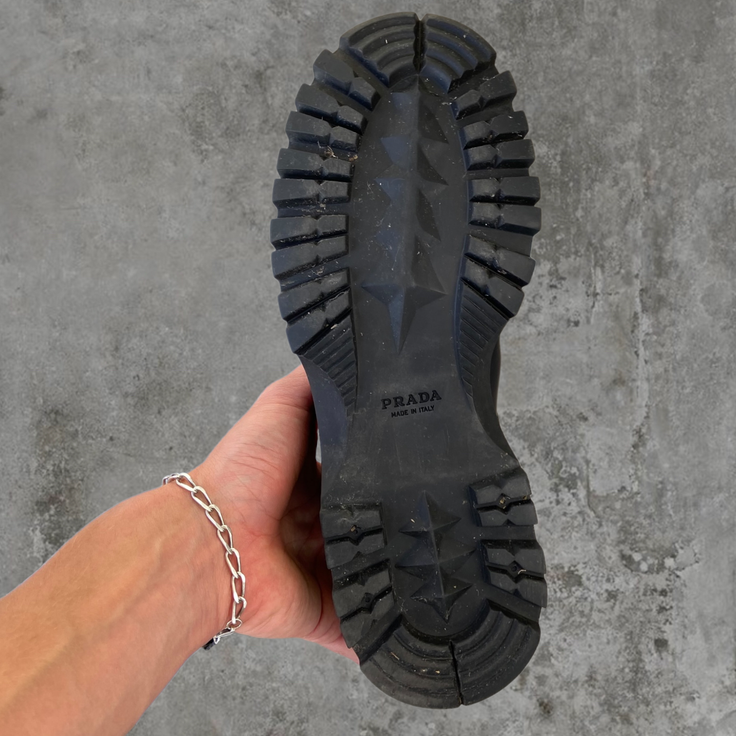 PRADA FW03 COMBAT LUG-SOLE BIKER BOOTS - UK 6