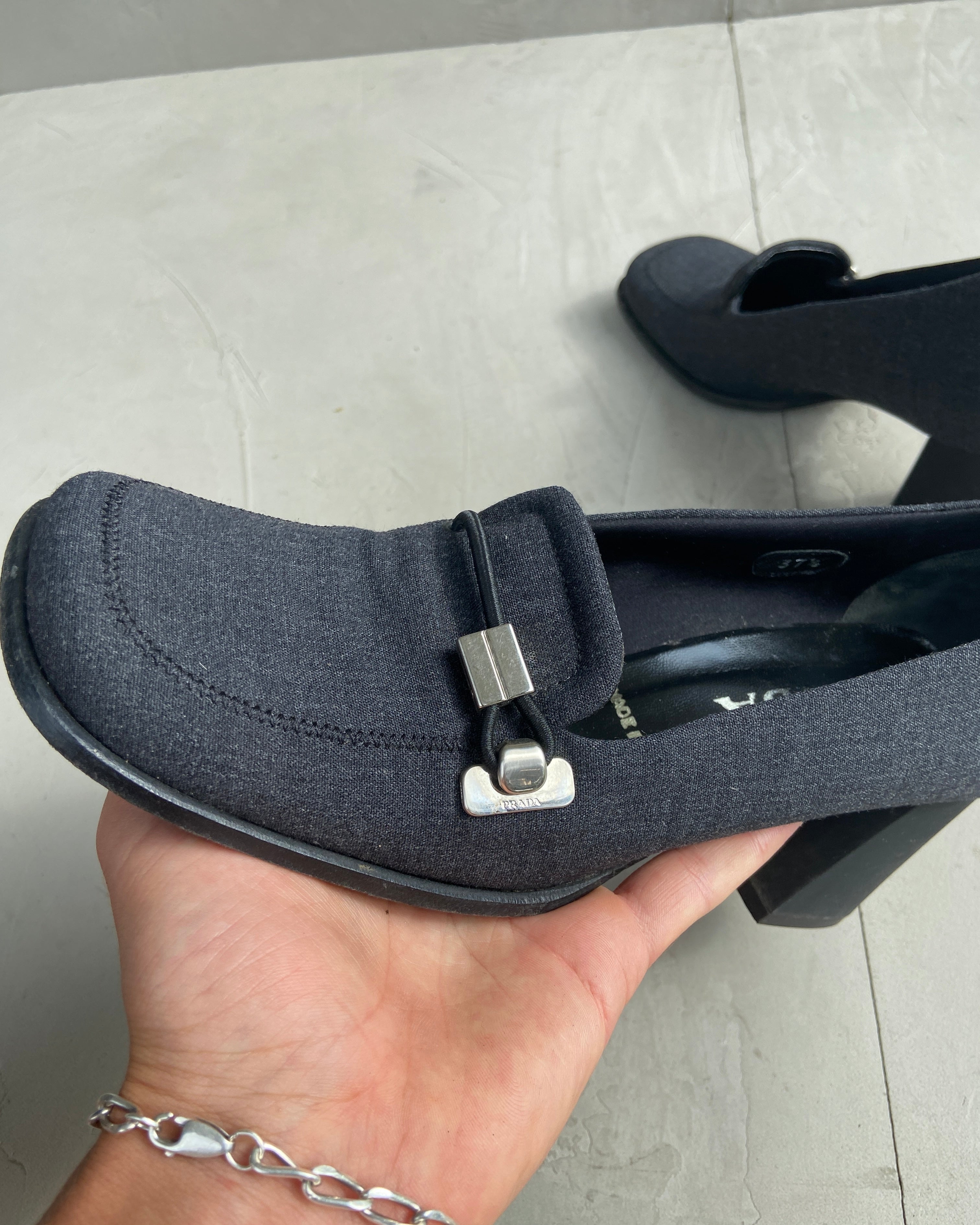 PRADA AW1999 TECH BLOCK LOAFER HEELS - EU 38 / UK 5