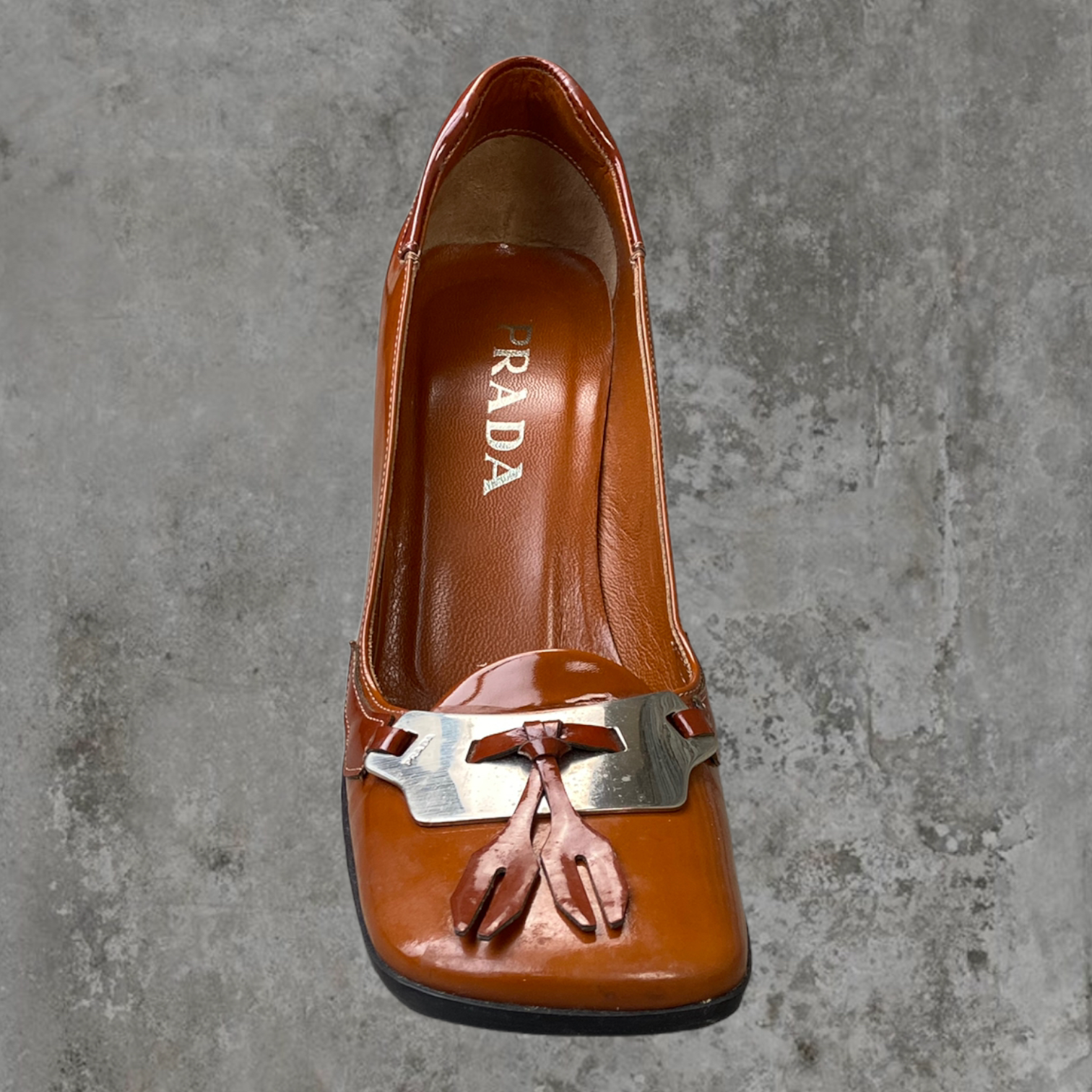 FW99 PRADA METAL TAB BLOCK HEELS - UK 4