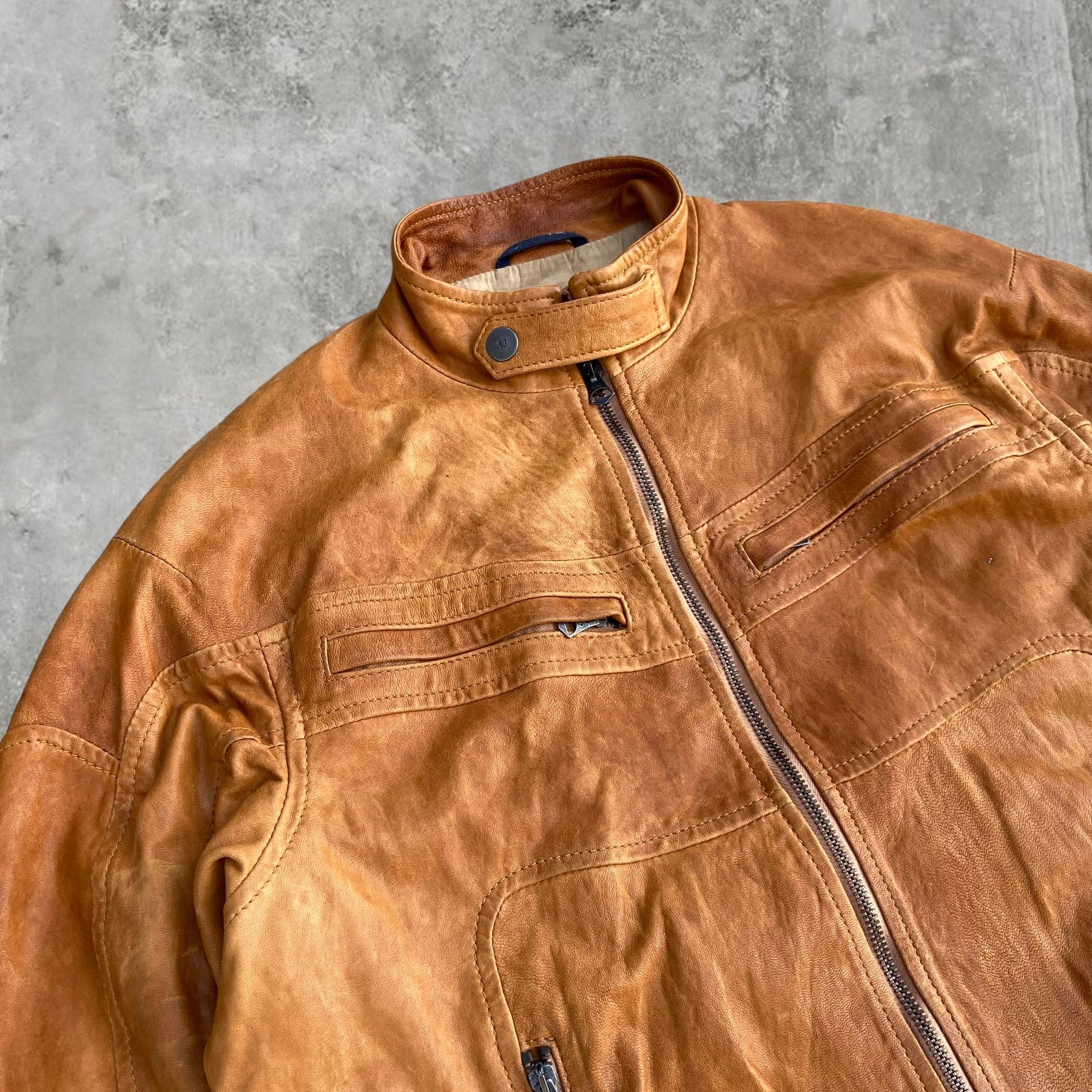 ARMANI JEANS LEATHER BIKER JACKET - M