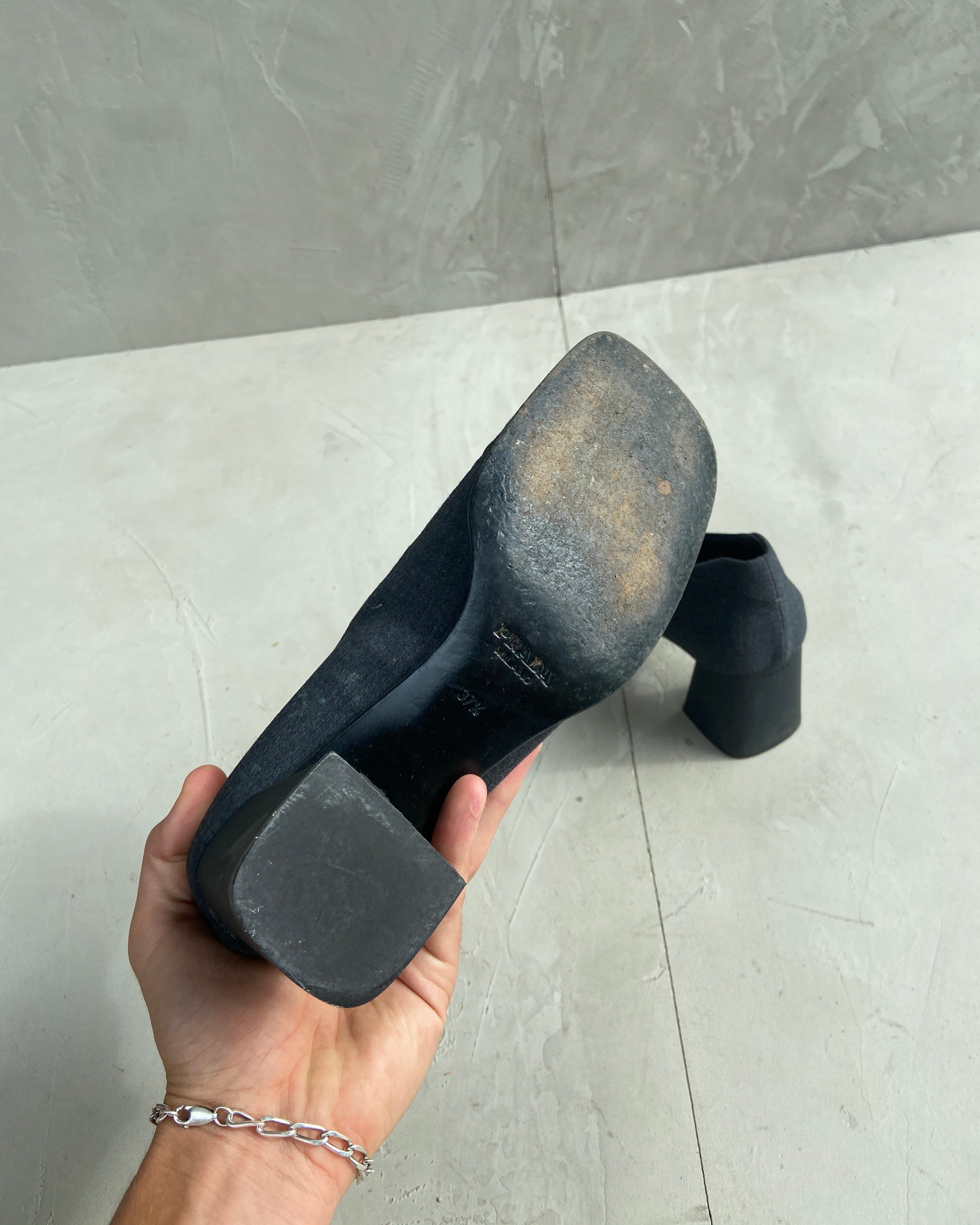 PRADA AW1999 TECH BLOCK LOAFER HEELS - EU 38 / UK 5