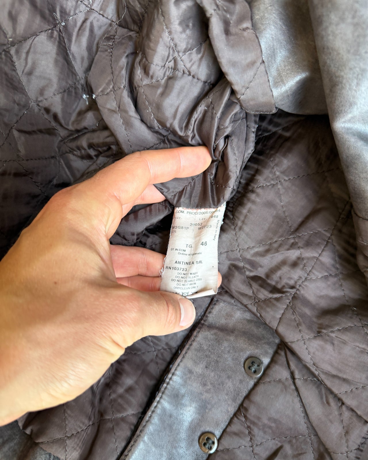 Emporio Armani Brown Funnel Neck Leather Jacket – S/M-on a concrete background