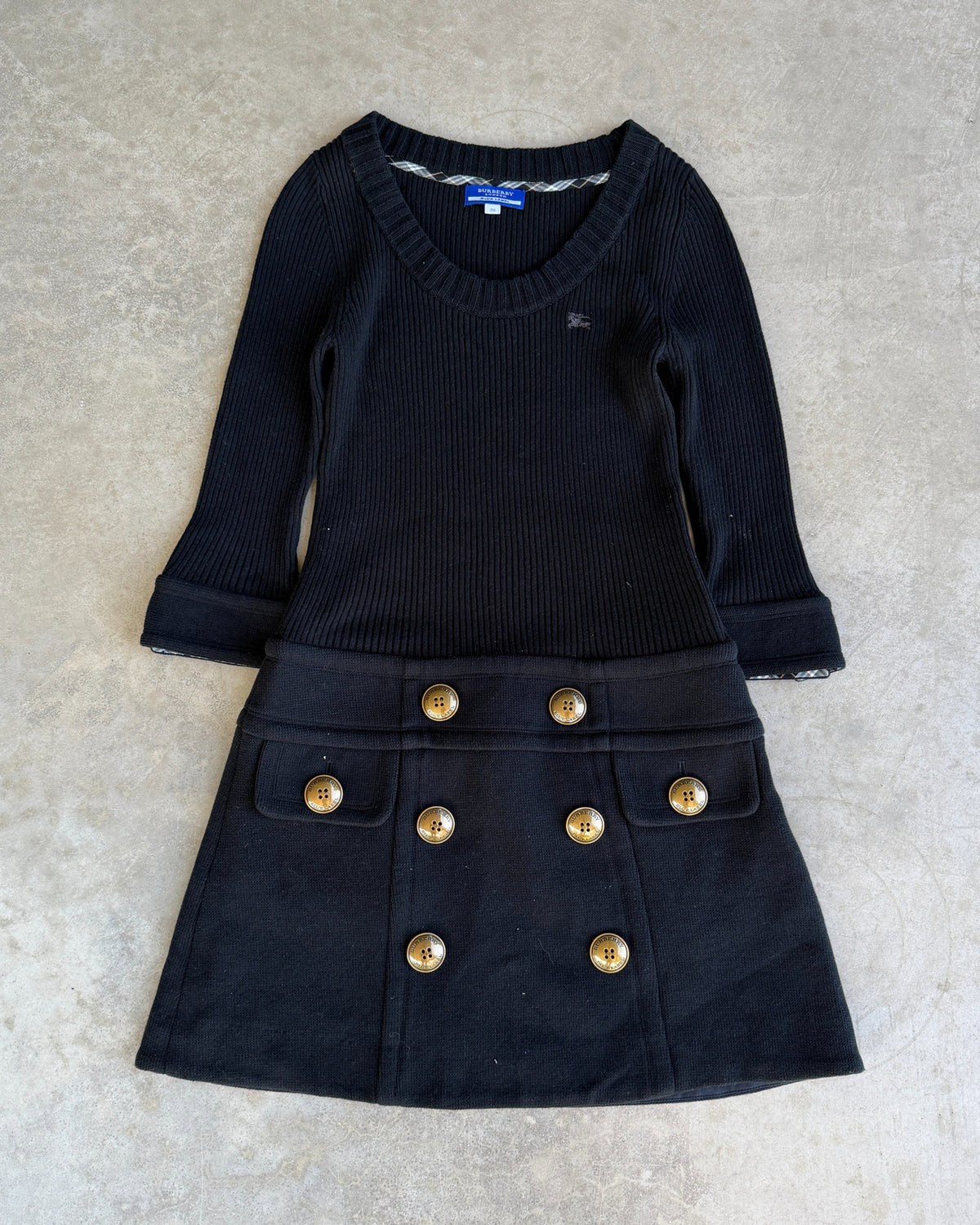 Burberry Blue Label Black Wool Mini Dress-on a concrete background