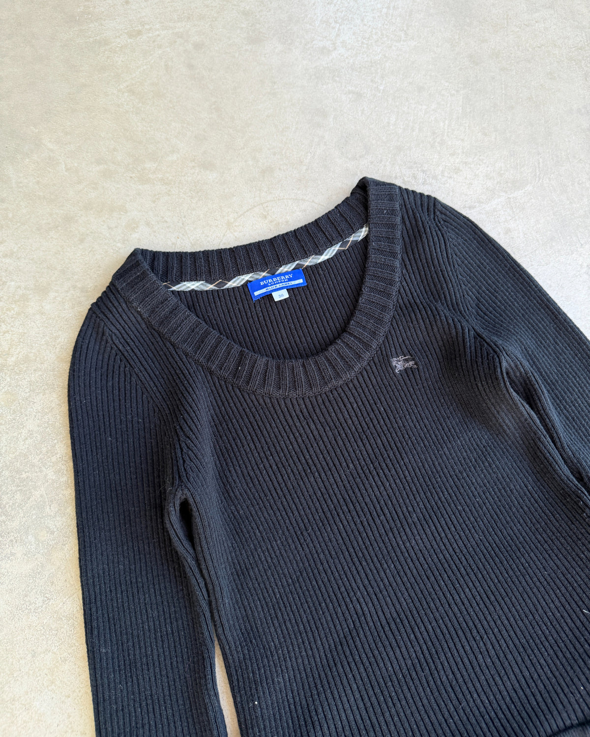 Burberry Blue Label Black Wool Mini Dress-on a concrete background