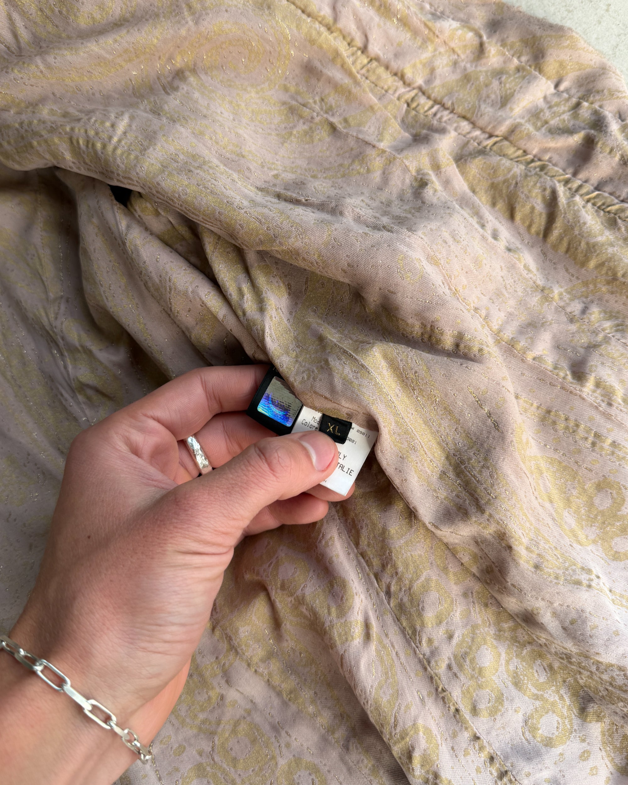 Roberto Cavalli 2004 Cotton and Silk Asymmetric Clasp Jacket – XL-on a concrete background