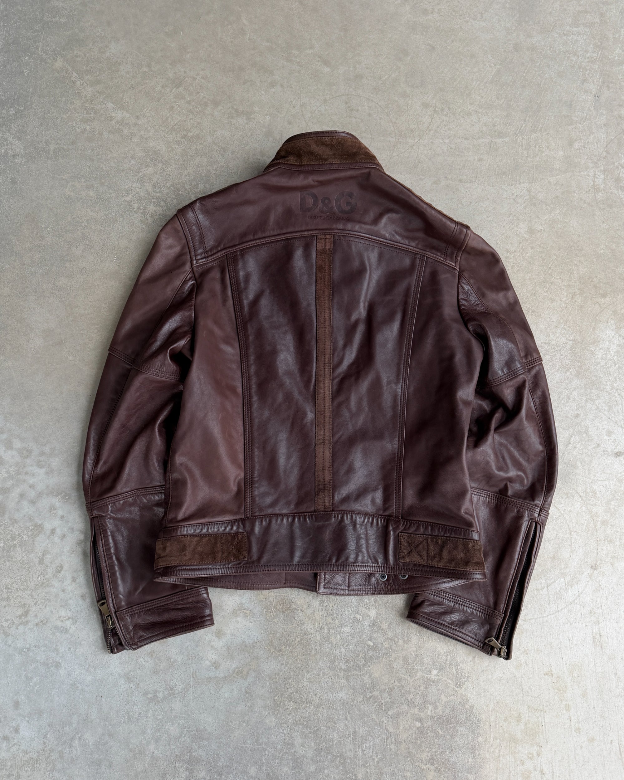 Dolce and Gabbana D&G Leather and Suede Riders Jacket – M-on a concrete background