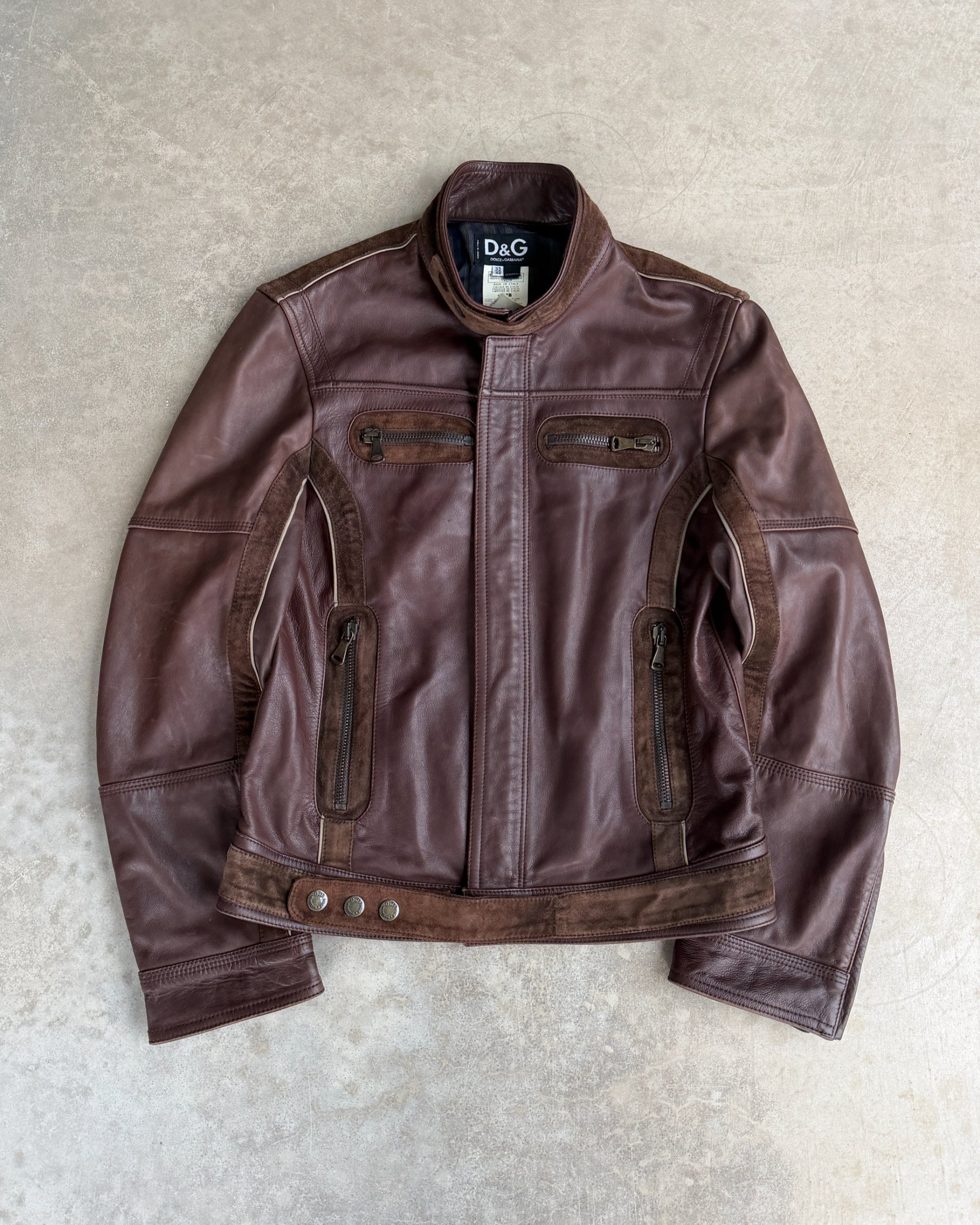 Dolce and Gabbana D&G Leather and Suede Riders Jacket – M-on a concrete background