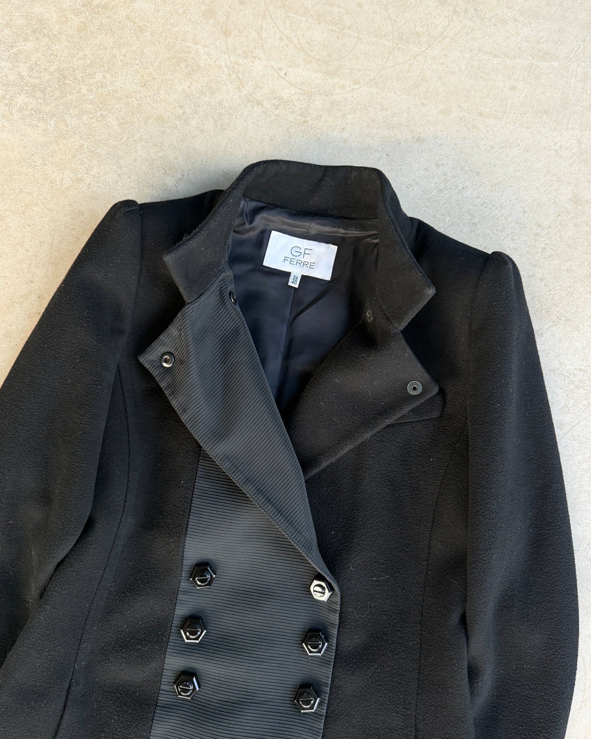 GF FERRE Wool Overcoat – M-on a concrete background
