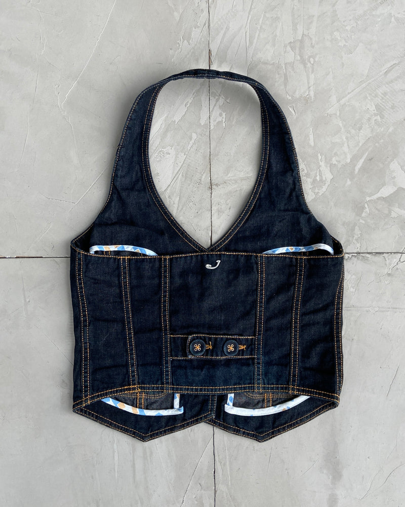 JACOB COHEN DENIM HALTER WAISTCOAT TOP - S