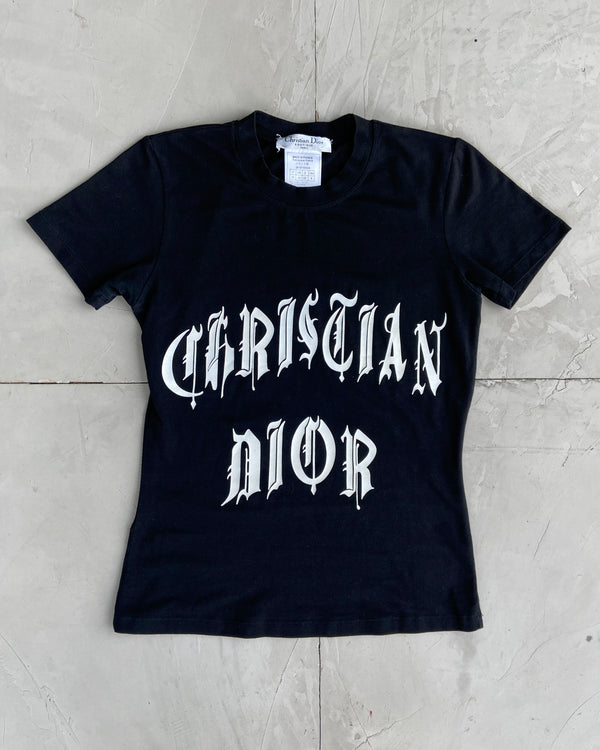 CHRISTIAN DIOR SS2002 GOTHIC TEXT TOP - M