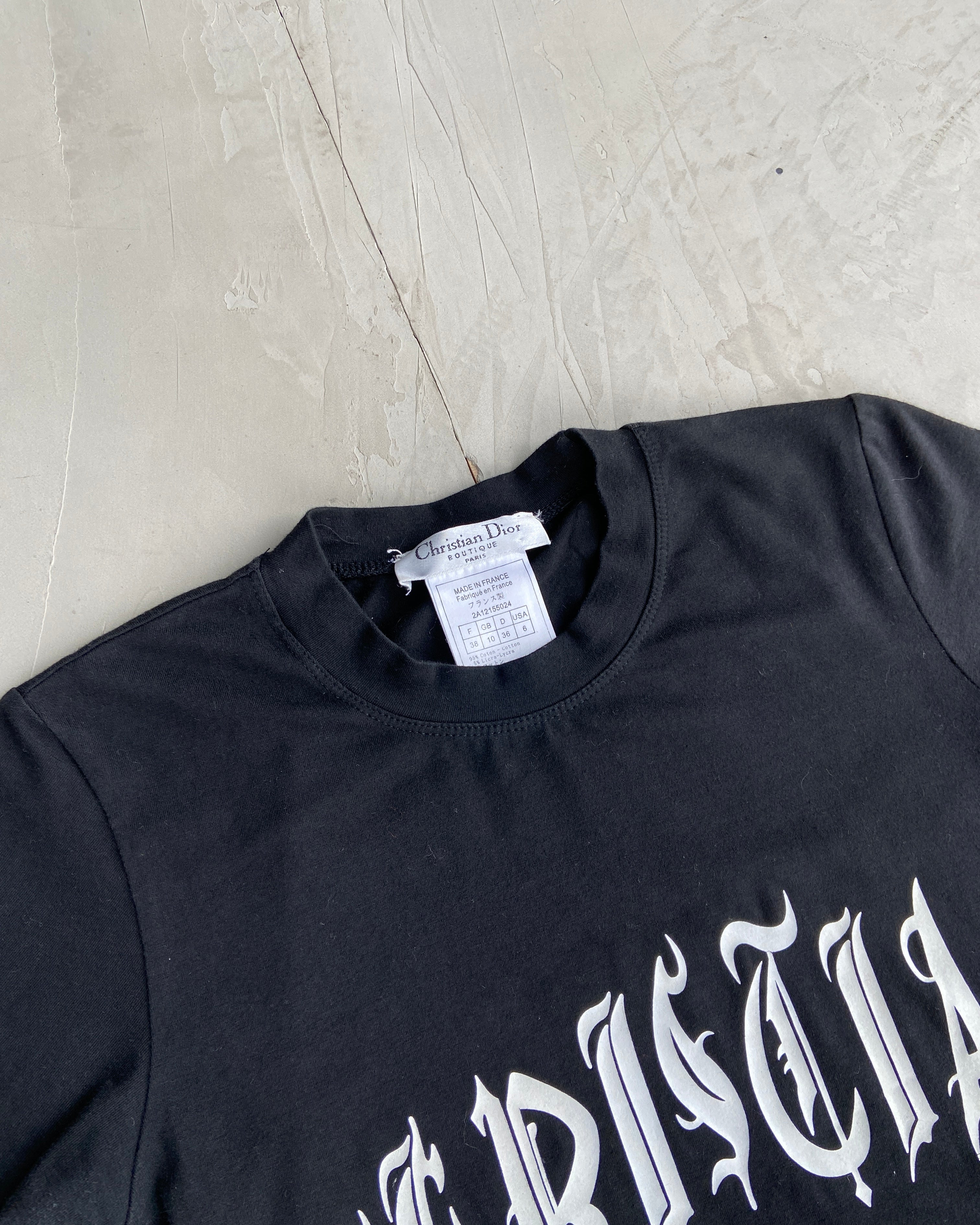 CHRISTIAN DIOR SS2002 GOTHIC TEXT TOP - M