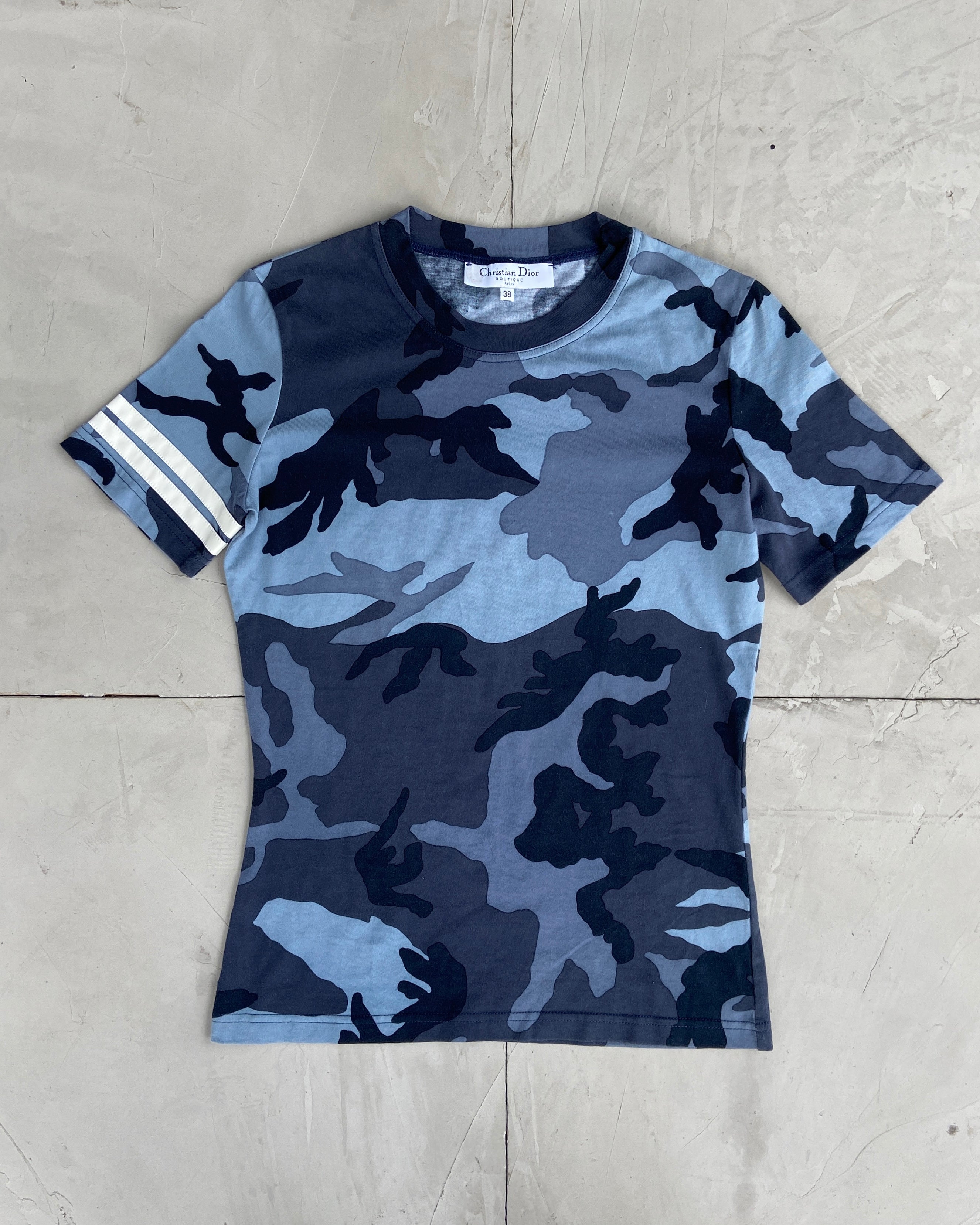 CHRISTIAN DIOR 2000'S BLUE CAMO TOP - S/M