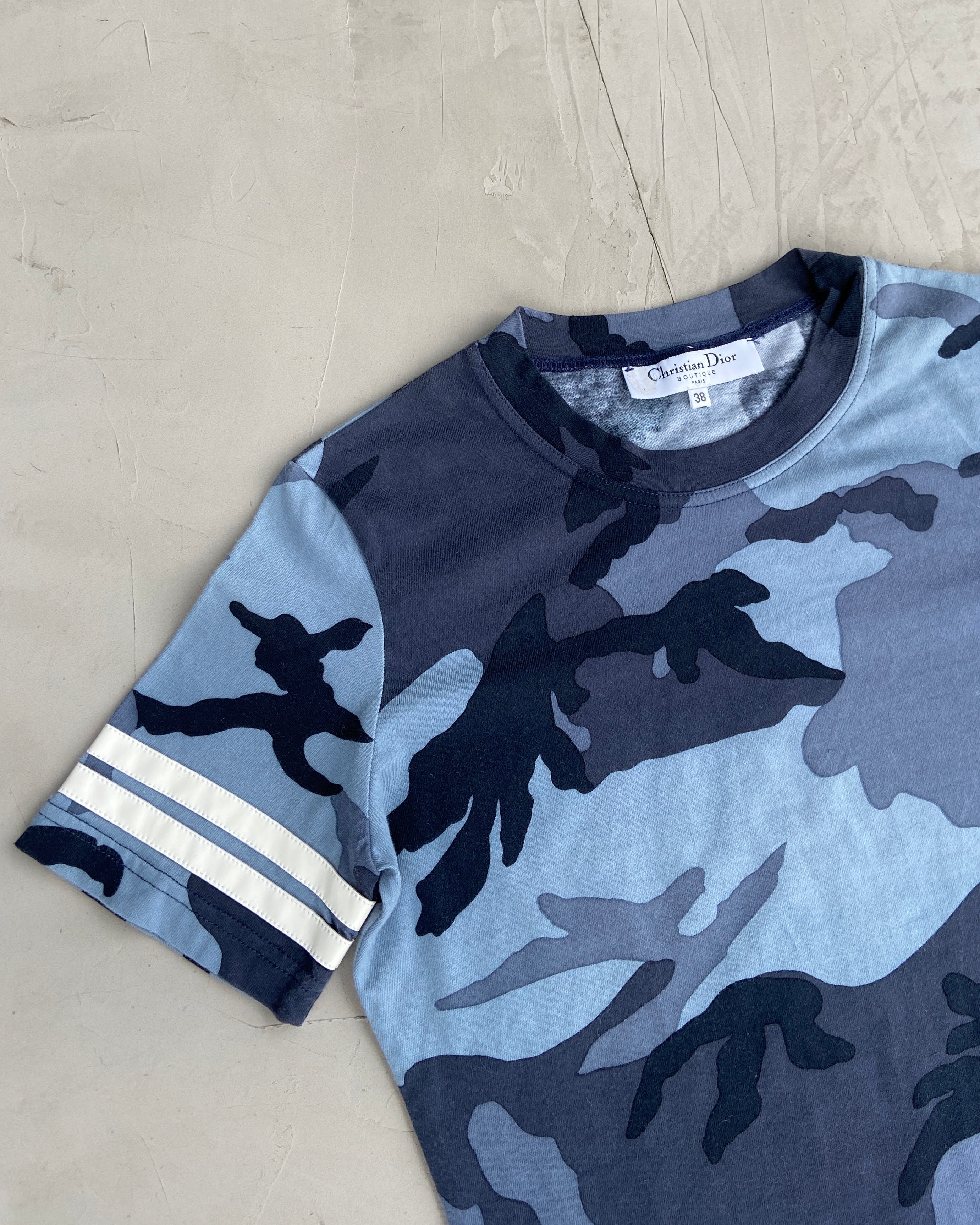 CHRISTIAN DIOR 2000'S BLUE CAMO TOP - S/M