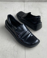 PRADA SS99 BLACK LEATHER SQUARE TOE LOAFERS - EU 37.5 / UK 4.5