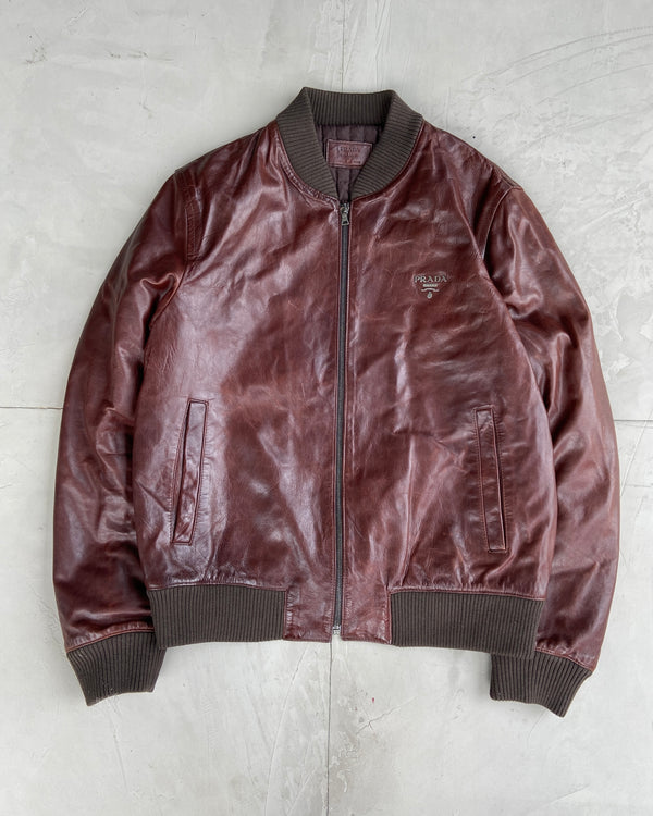 PRADA 90'S BOMBER LEATHER JACKET - L/XL