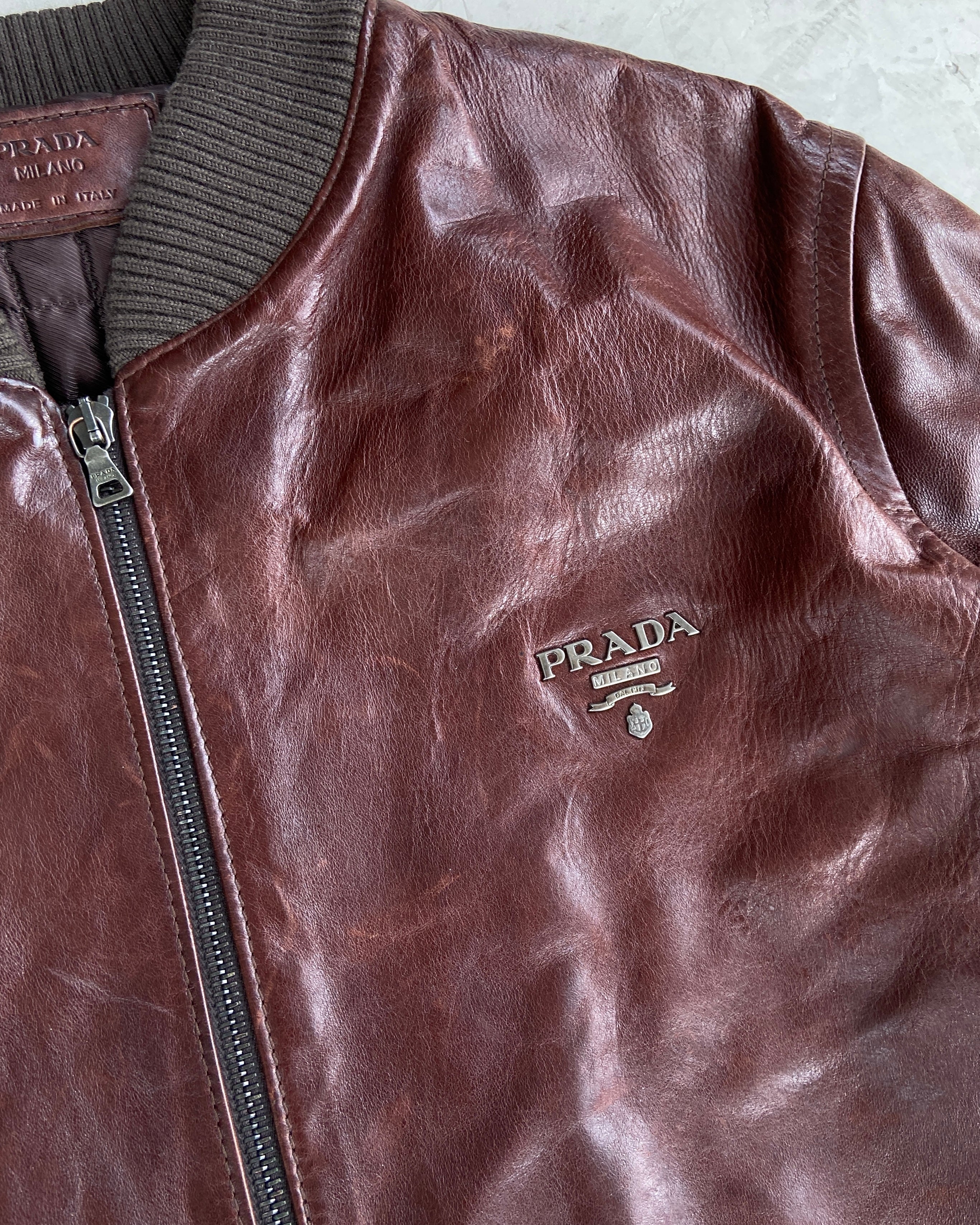 PRADA 90'S BOMBER LEATHER JACKET - L/XL