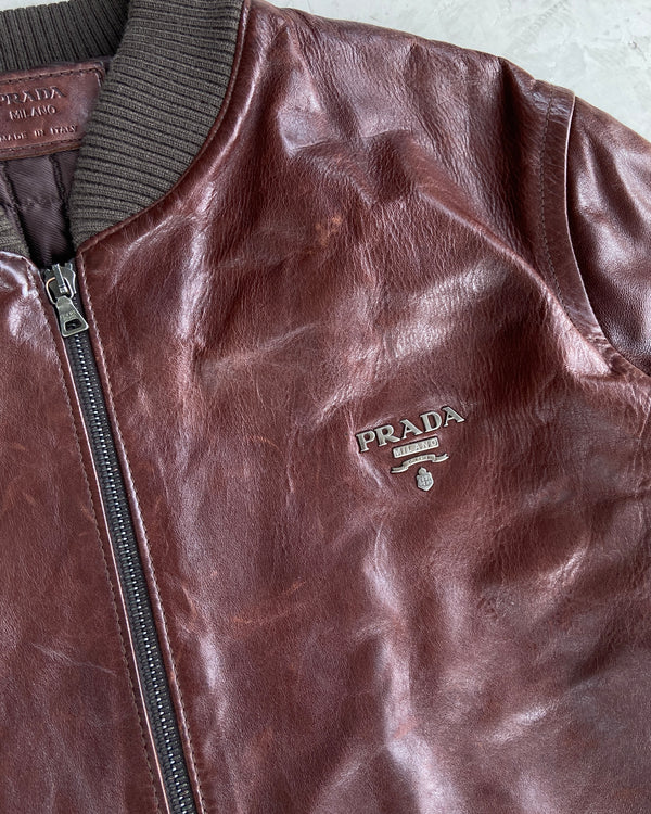 PRADA 90'S BOMBER LEATHER JACKET - L/XL