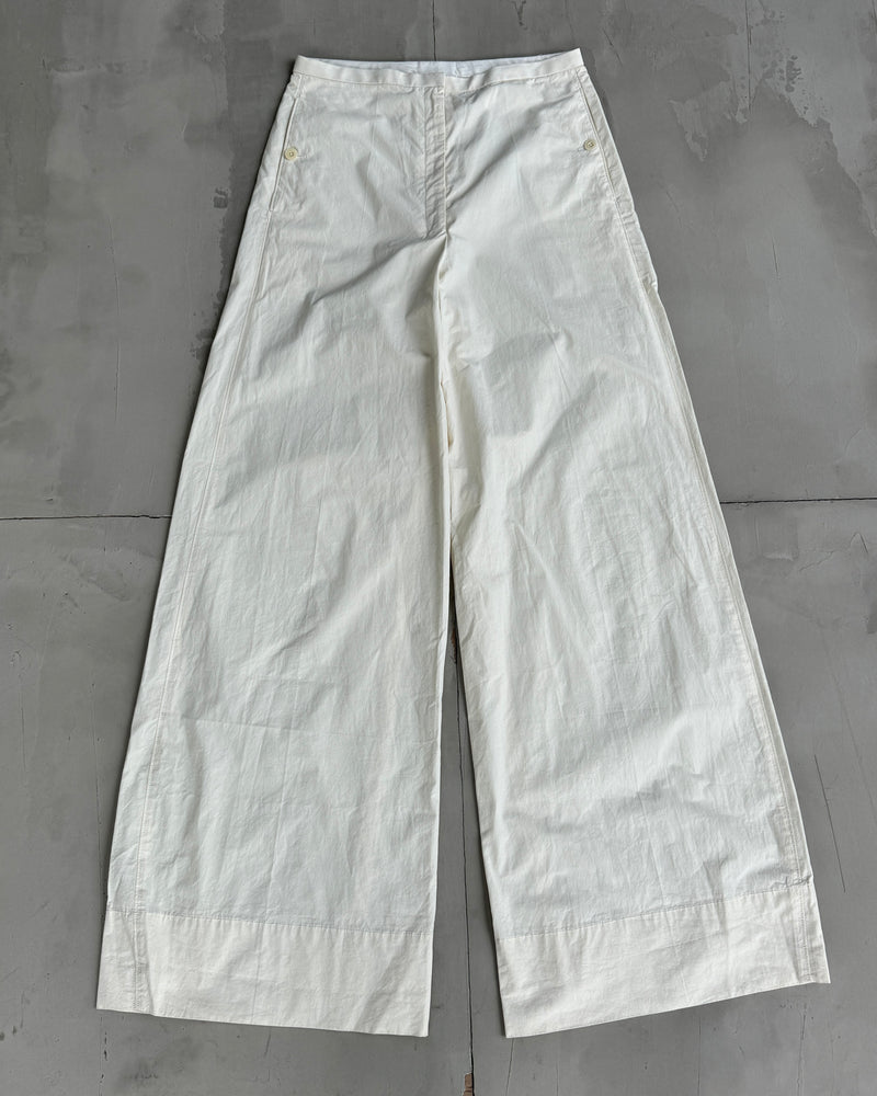 LEMAIRE WHITE LINEN WIDE LEG TROUSERS - S