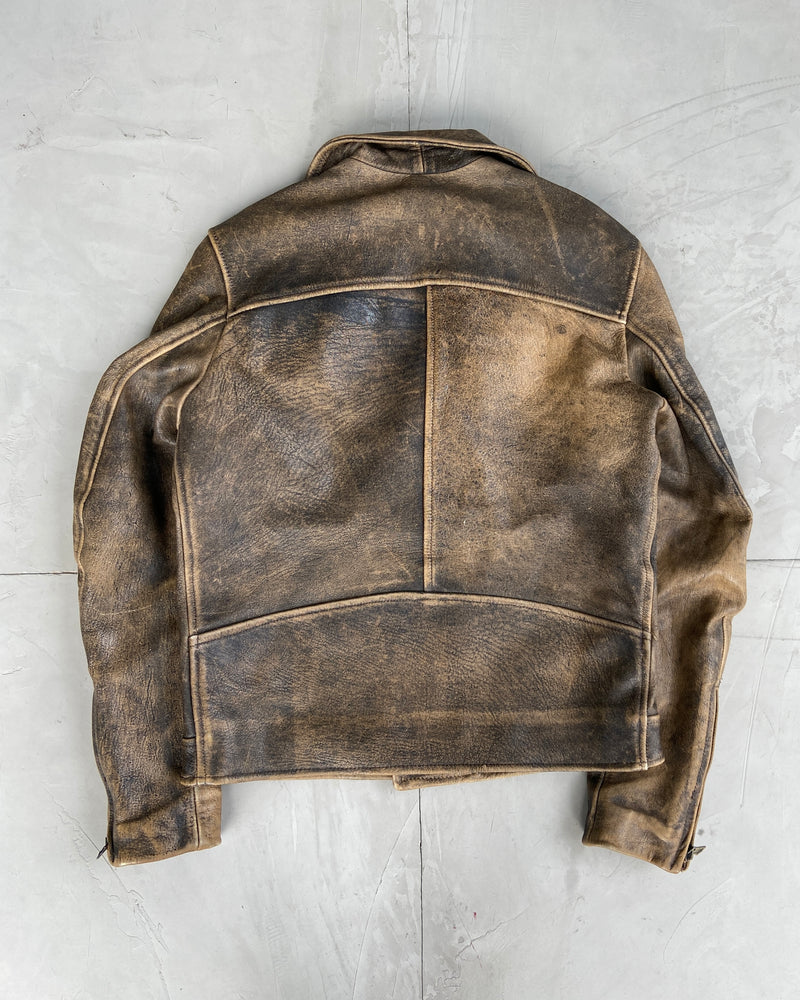 90'S WASHED LEATHER BIKER JACKET - L