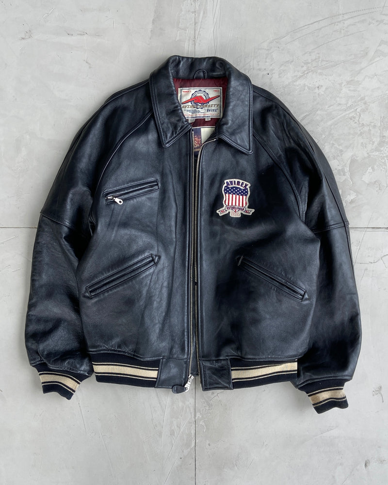 AVIREX USA 90'S VARSITY LEATHER JACKET - XL