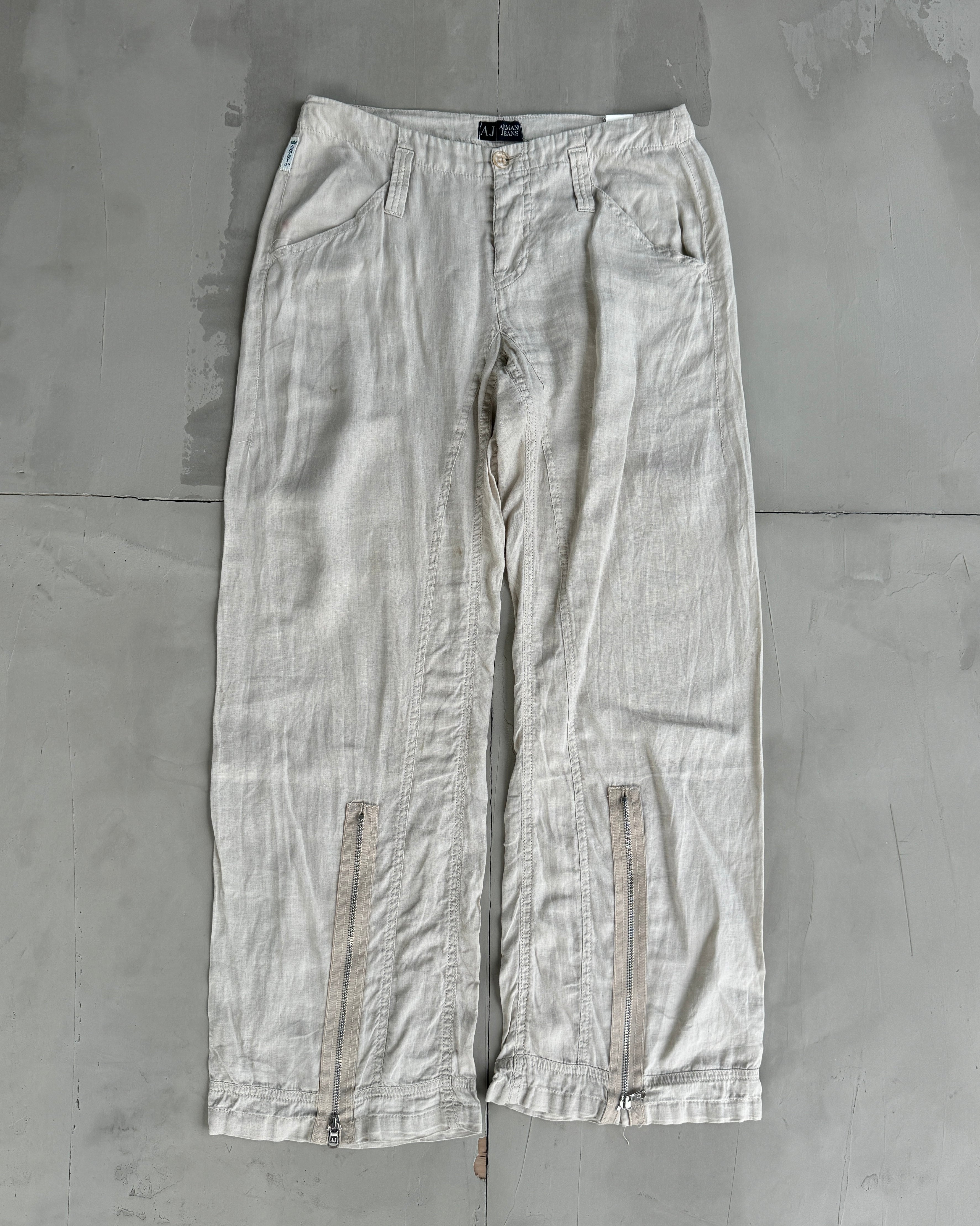 Armani Jeans Wide Leg Linen Pants with Zip Detail - M