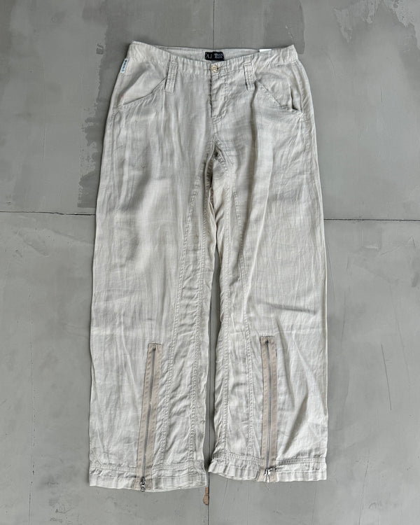 Armani Jeans Wide Leg Linen Pants with Zip Detail - M