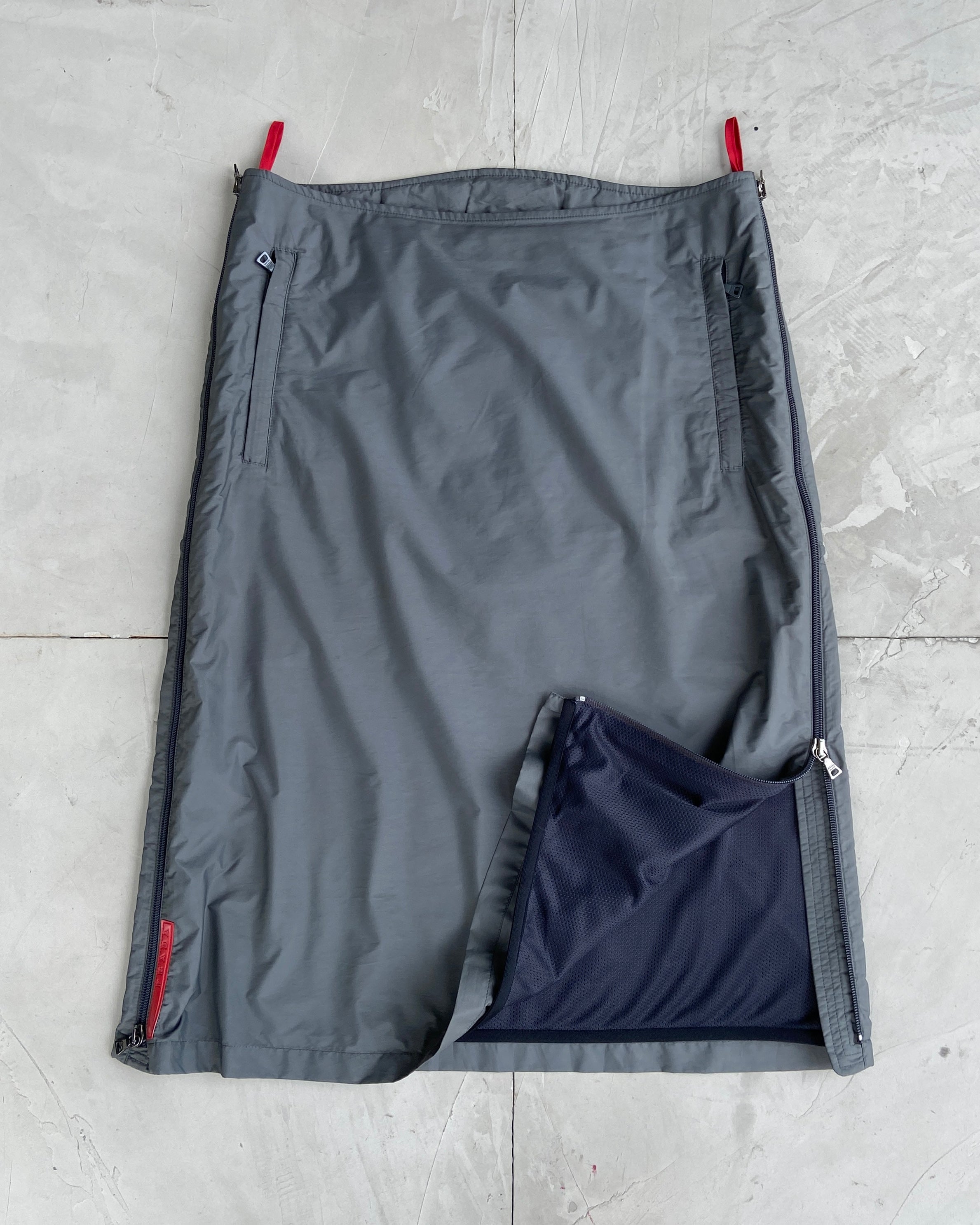 PRADA SPORT NYLON DRAWSTRING MIDI SKIRT - S/M