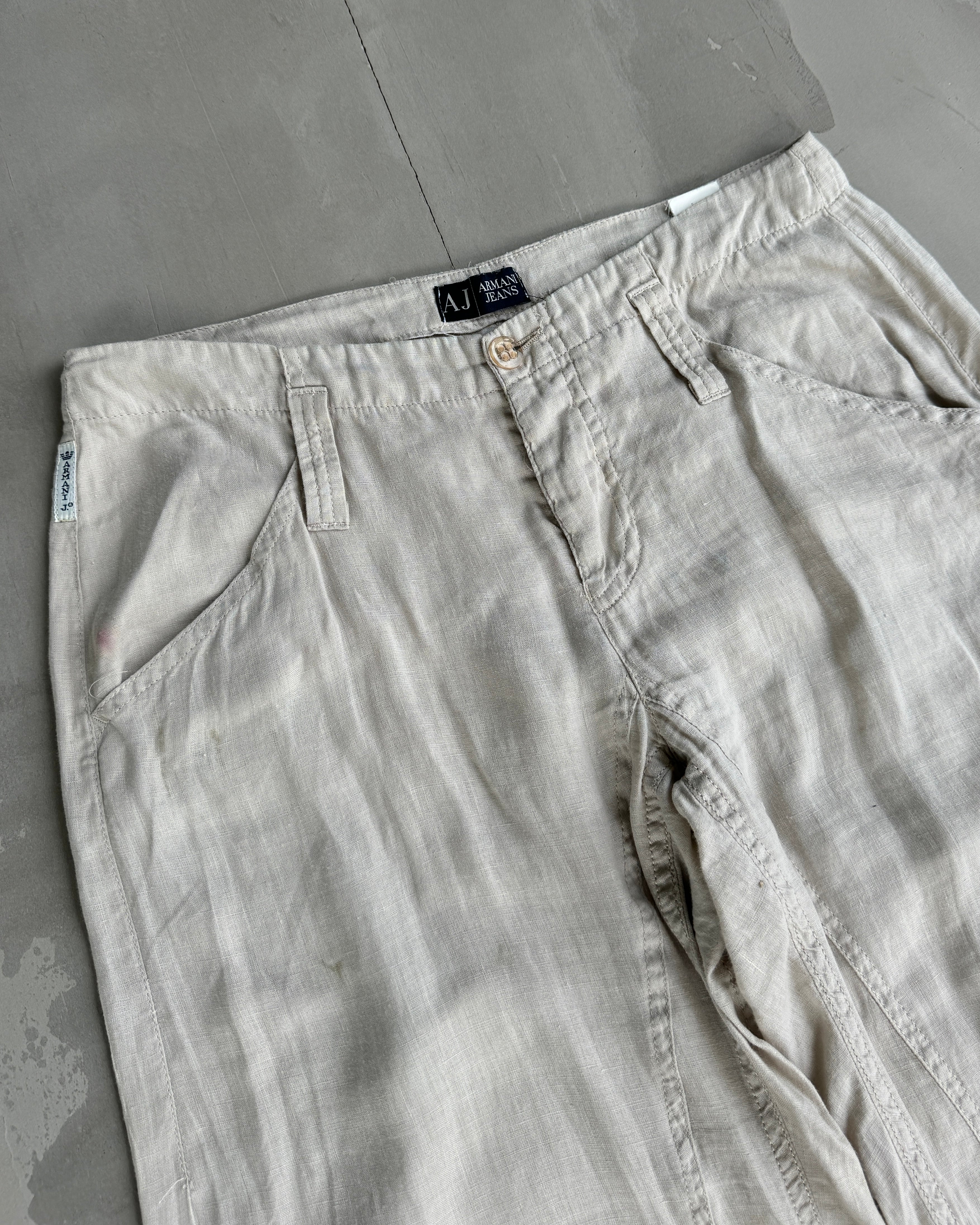 Armani Jeans Wide Leg Linen Pants with Zip Detail - M