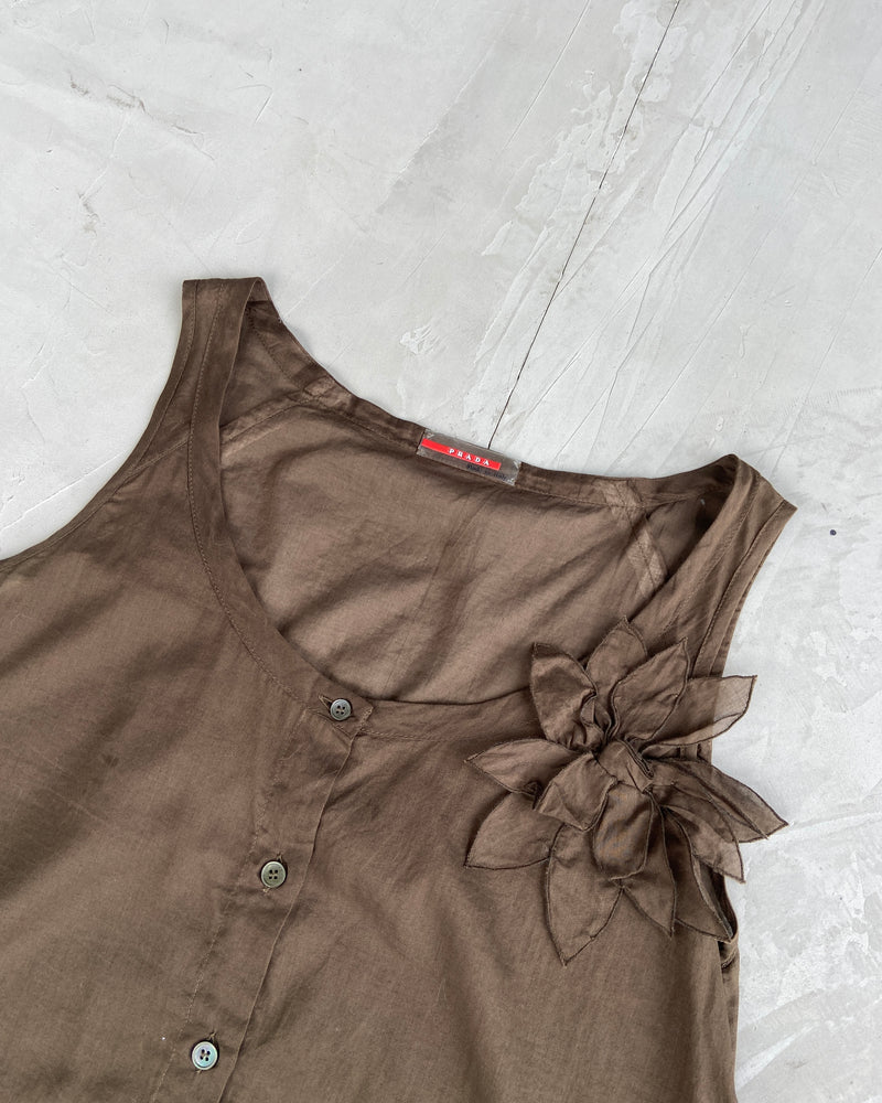 PRADA 90'S SHEER COTTON FLOWER VEST TOP - S/M