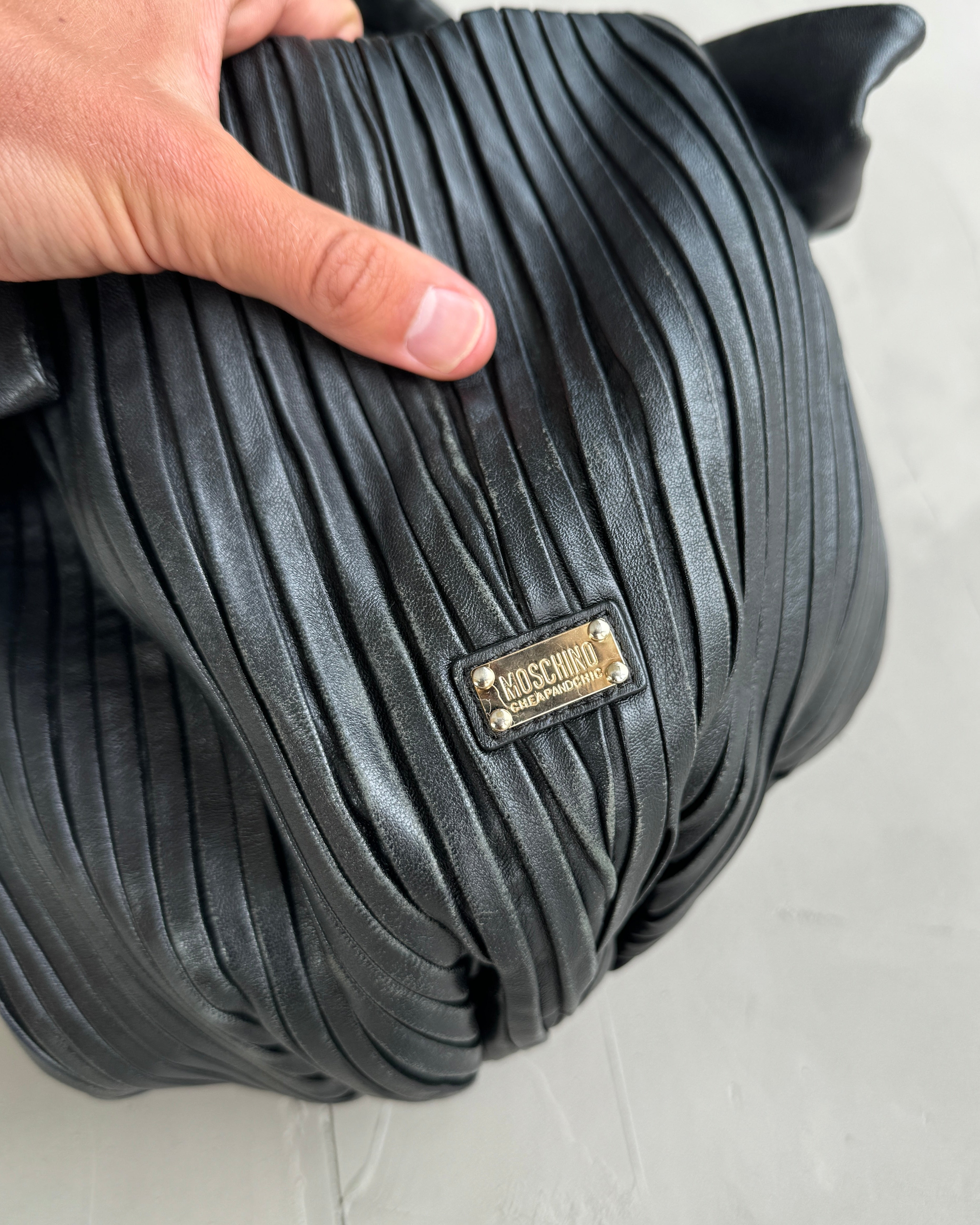 MOSCHINO PLEATED LEATHER SHOULDER BAG