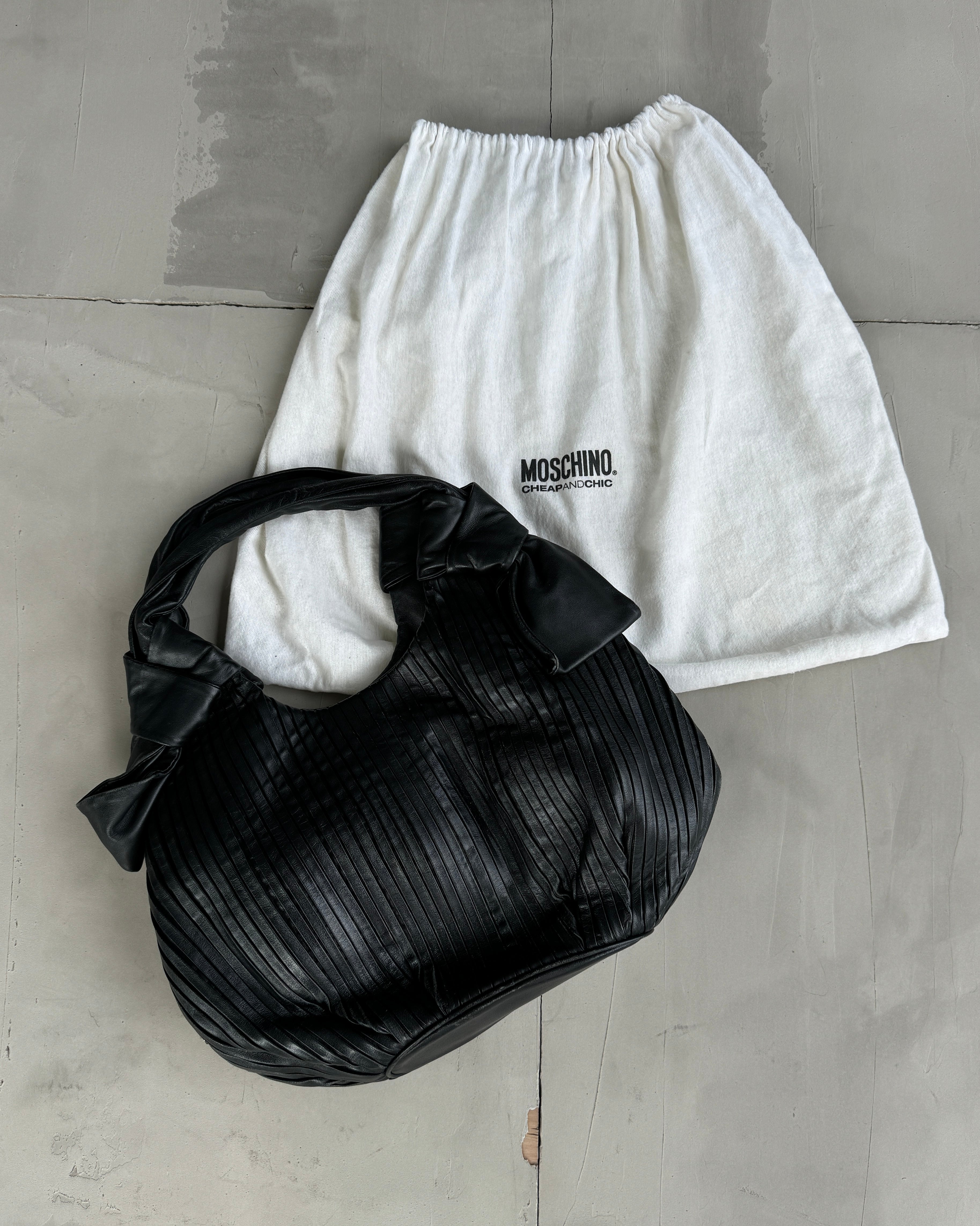 MOSCHINO PLEATED LEATHER SHOULDER BAG