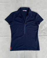 PRADA SPORT 2000'S NAVY NYLON COLLARED TOP - S