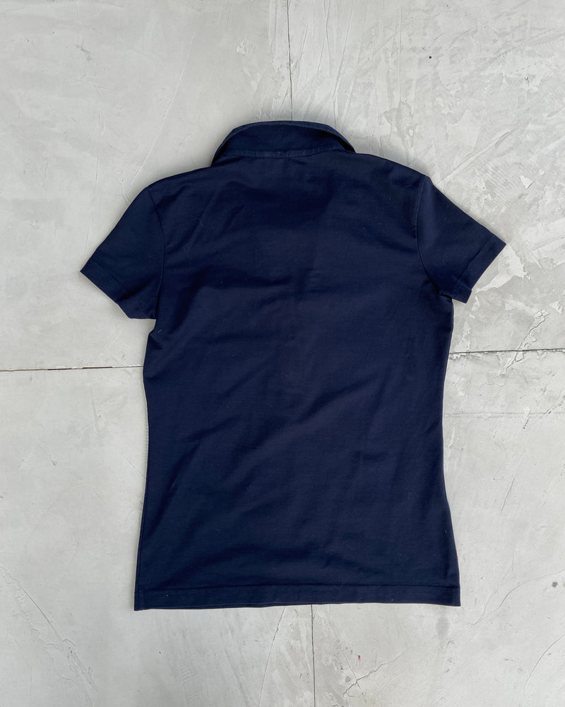 PRADA SPORT 2000'S NAVY NYLON COLLARED TOP - S