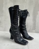 PRADA FW01 LACE UP VICTORIAN LEATHER BOOTS - EU 38.5