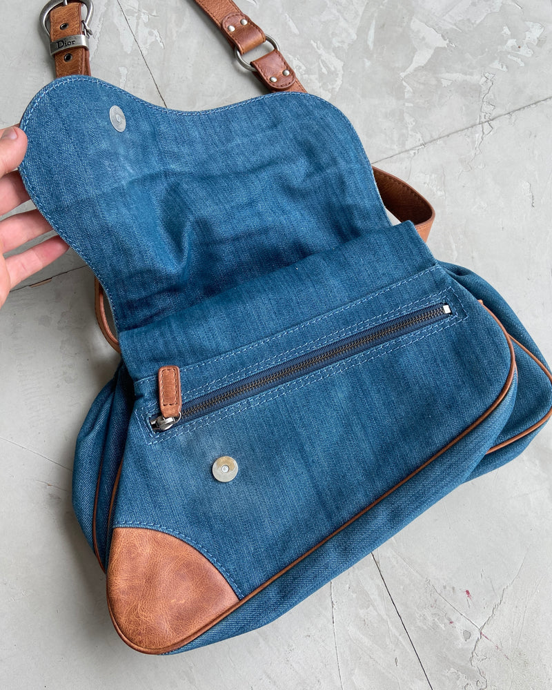 DIOR 2000'S DENIM & LEATHER GAUCHO SADDDLE BAG