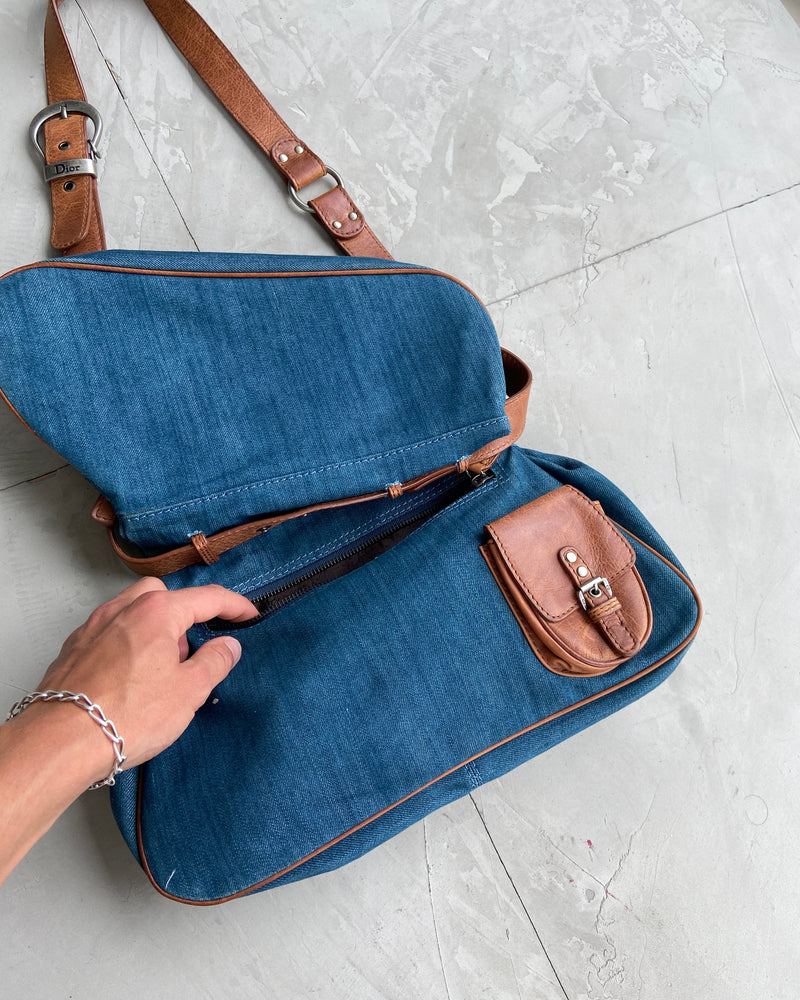 DIOR 2000'S DENIM & LEATHER GAUCHO SADDDLE BAG