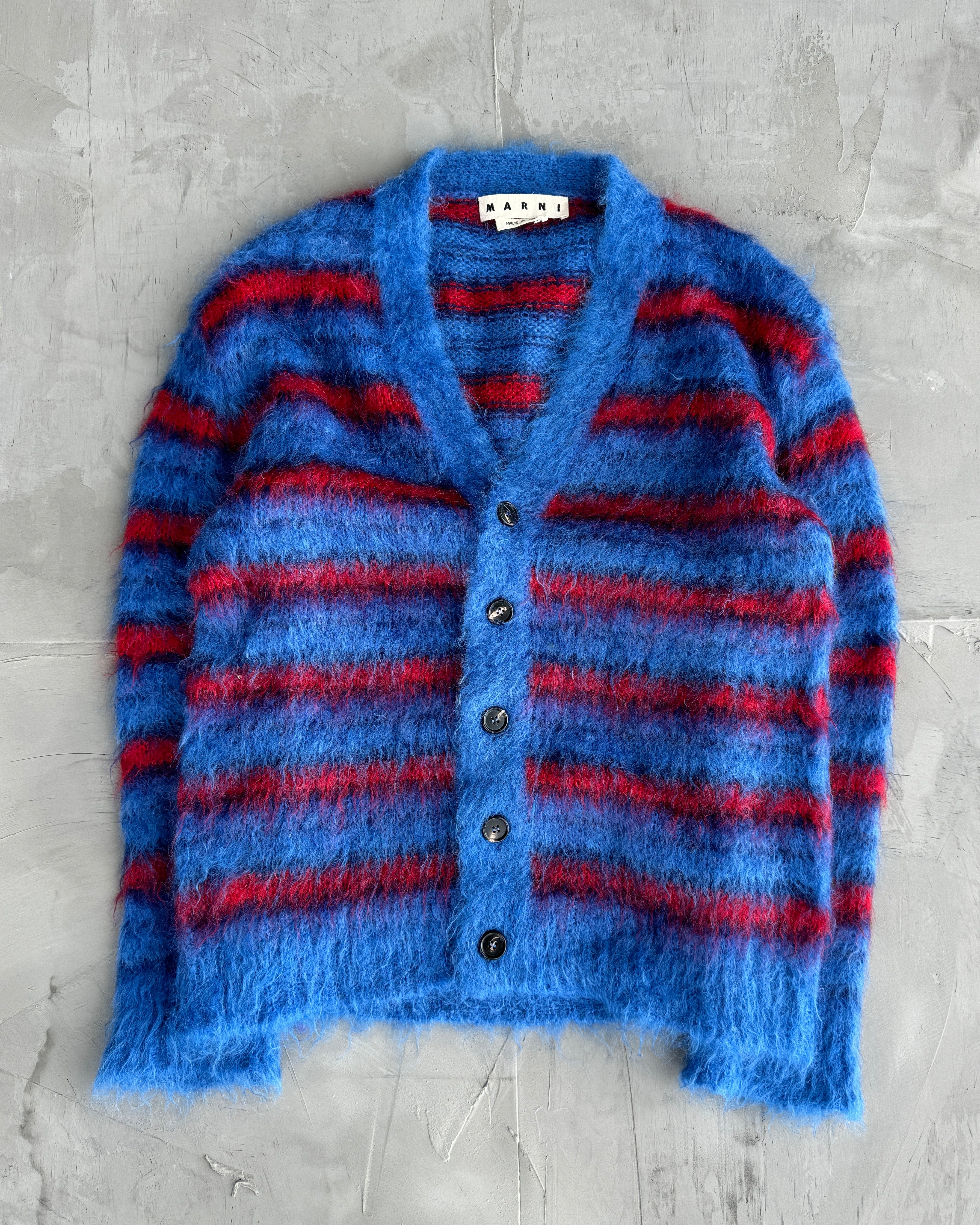 Marni Blue and Red Mohair Cardigan – L/XL
