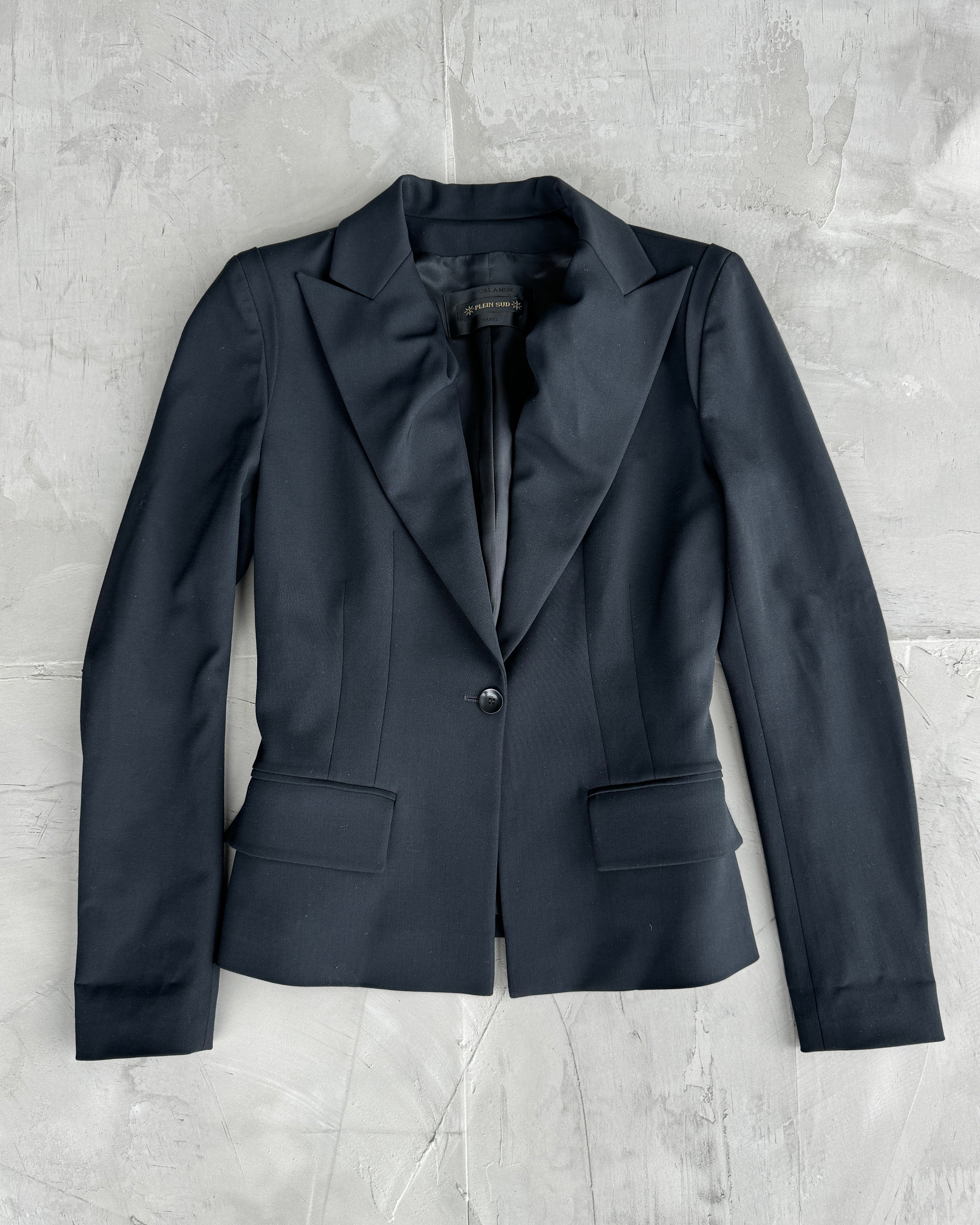 PLEIN SUD FAYCAL AMOR 90'S PEAK LAPEL BLACK BLAZER - S/M