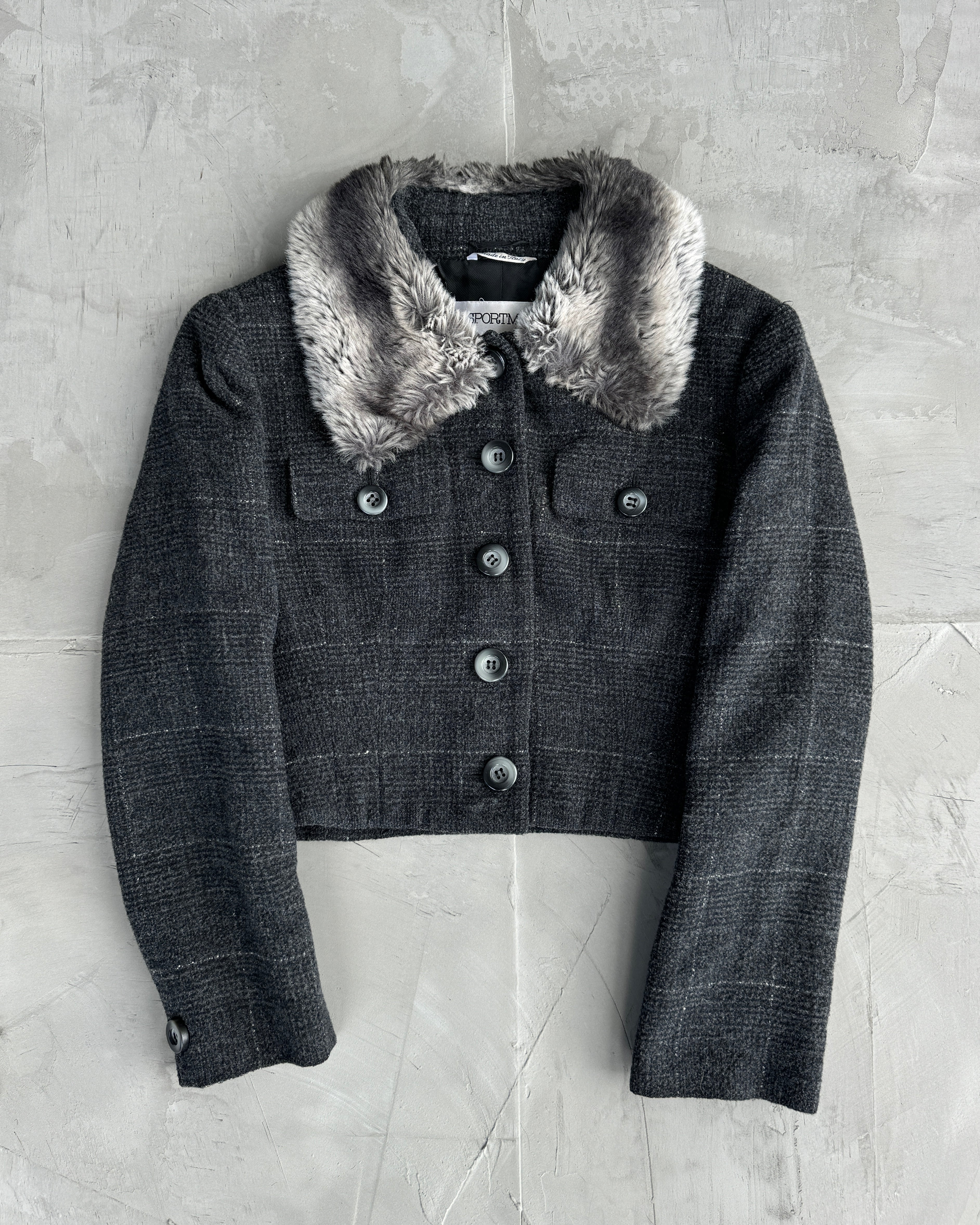 SPORTMAX 90'S WOOL & FAUX FUR CROPPED JACKET - M