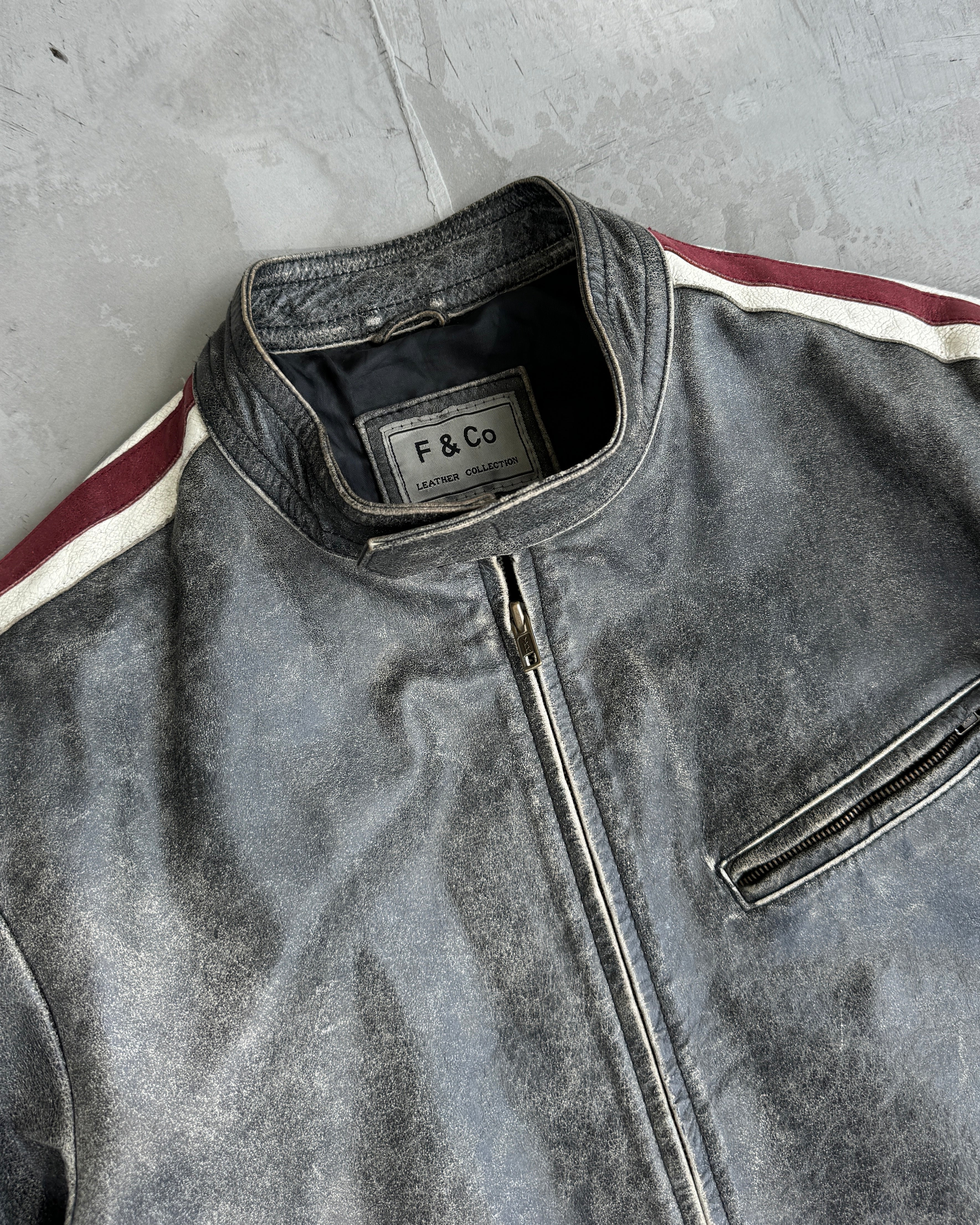 90'S WASHED DISTRESSED LEATHER JACKET - M