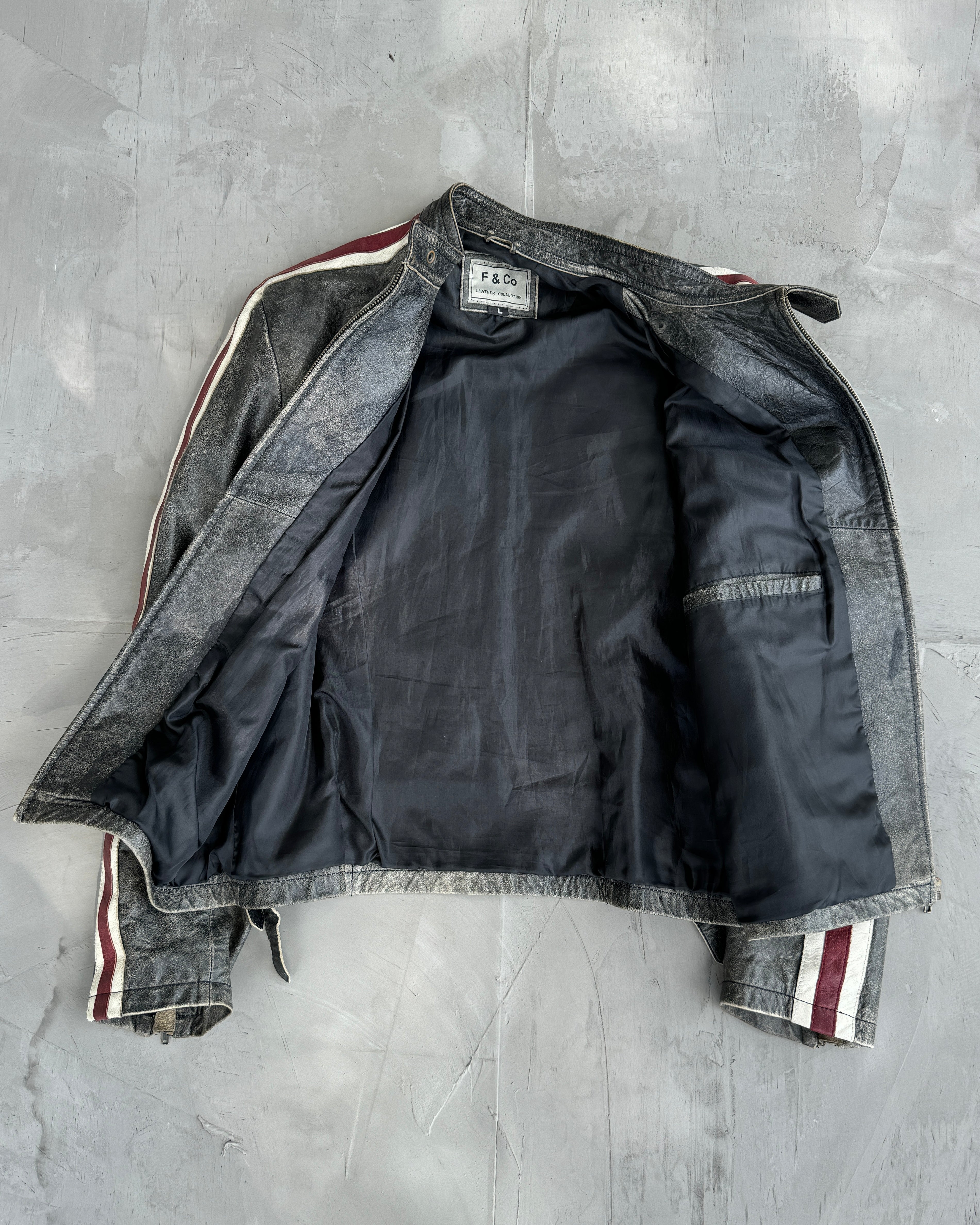 90'S WASHED DISTRESSED LEATHER JACKET - M