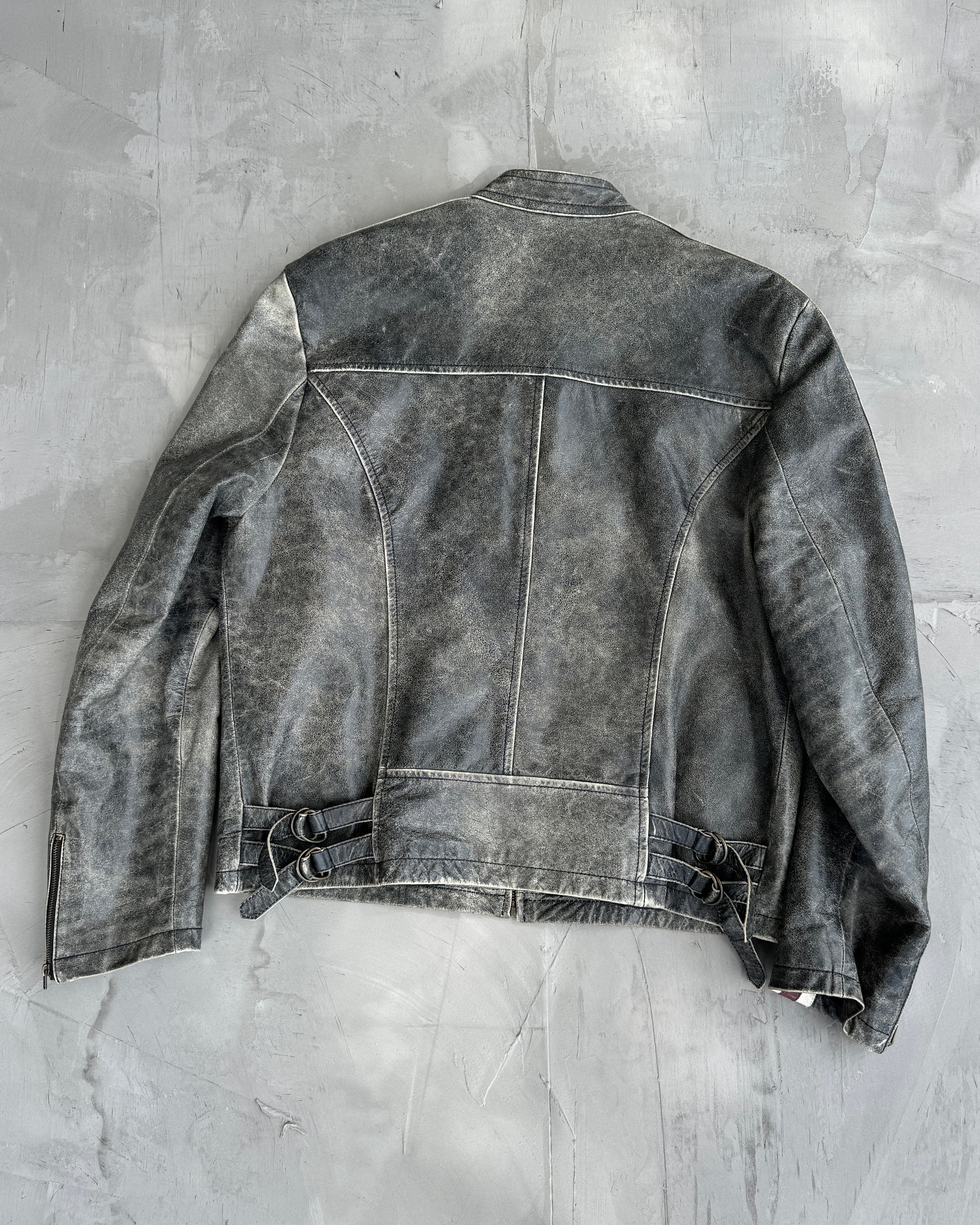 90'S WASHED DISTRESSED LEATHER JACKET - M
