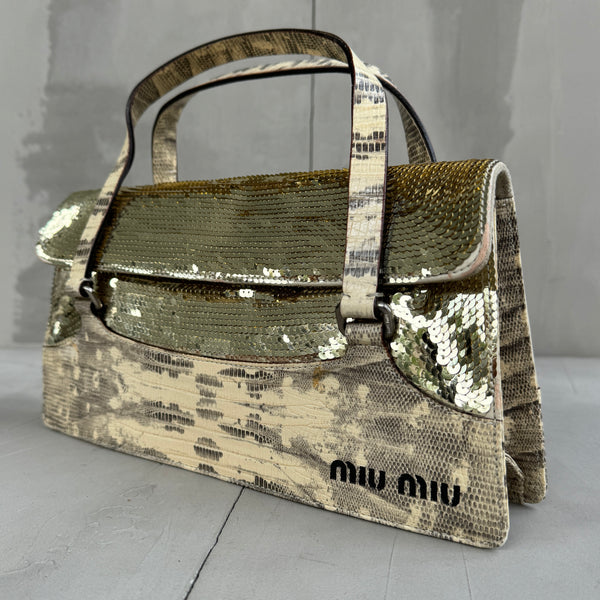 MIU MIU FW99 SEQUIN & PYTHON PRINTED LEATHER BAG – BAD MOUTH*