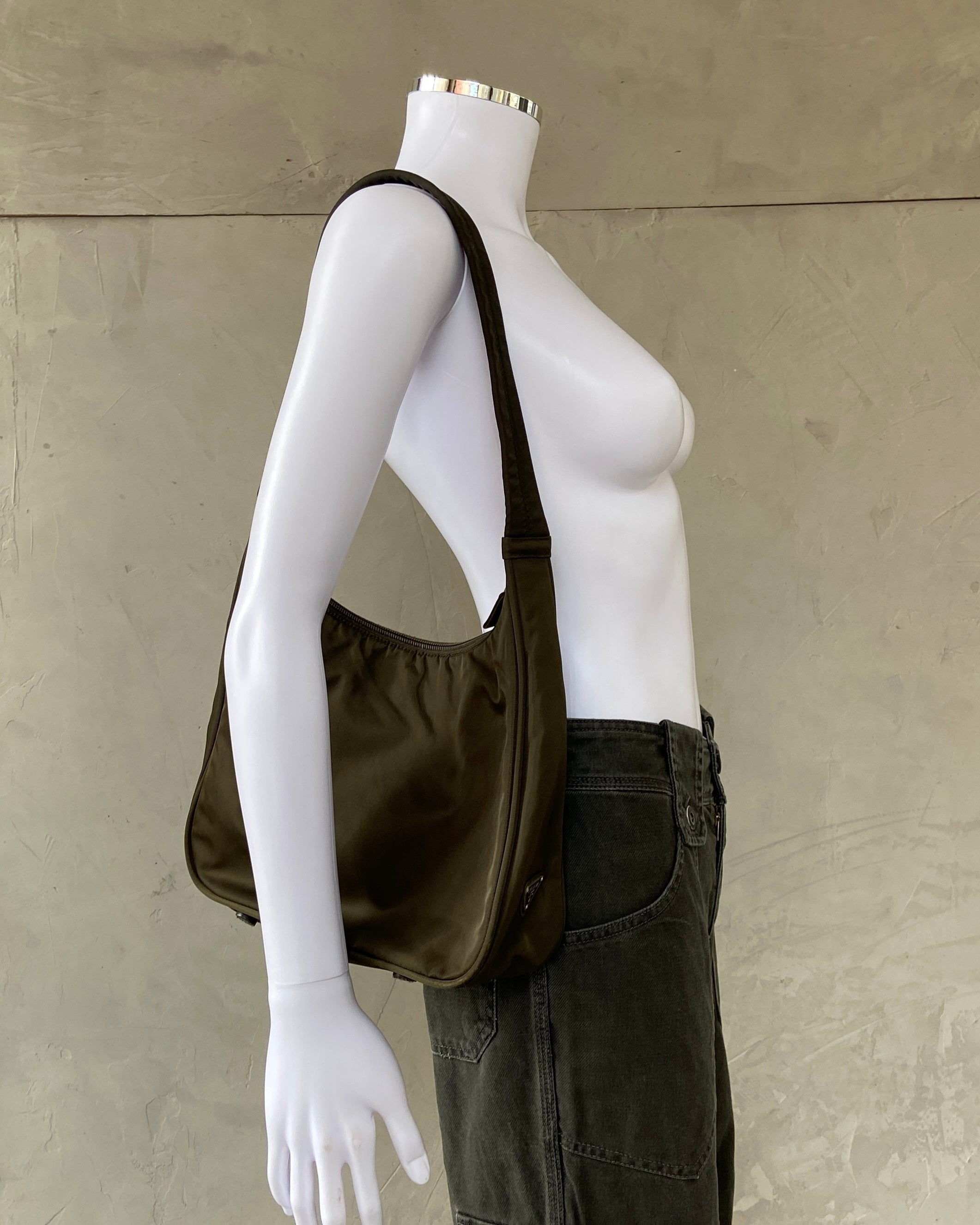 PRADA NYLON KHAKI SHOULDER BAG