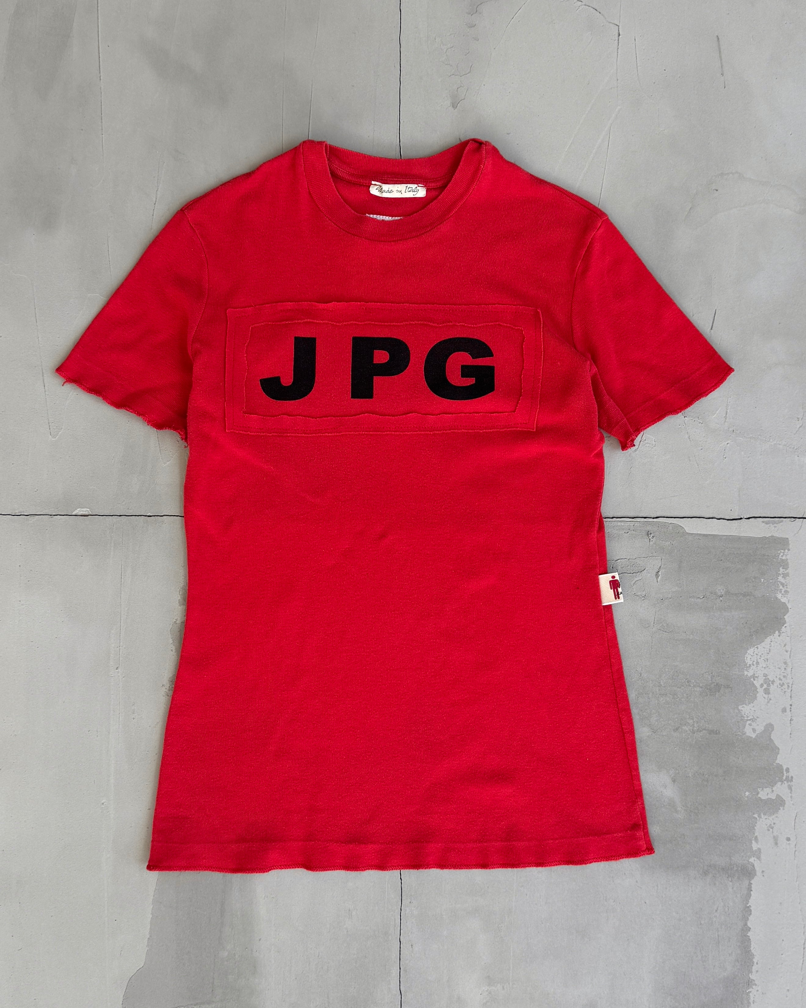 JEAN PAUL GAULTIER 'JPG JEANS' RED LOGO BABY TEE - S