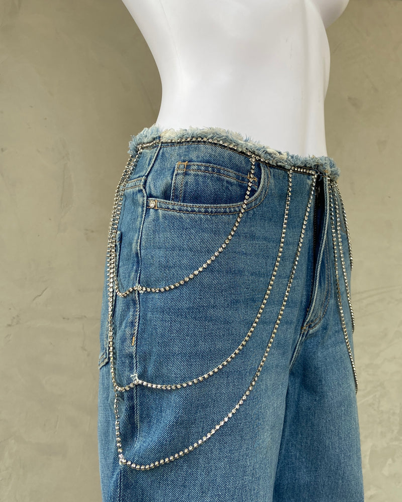 MISS SIXTY BEADED DENIM WIDE LEG JEANS - W27"