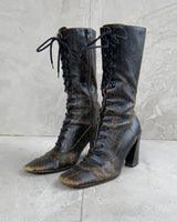 MIU MIU FW2001 CRACKED LEATHER LACE-UP BOOTS - EU 38 / UK 5