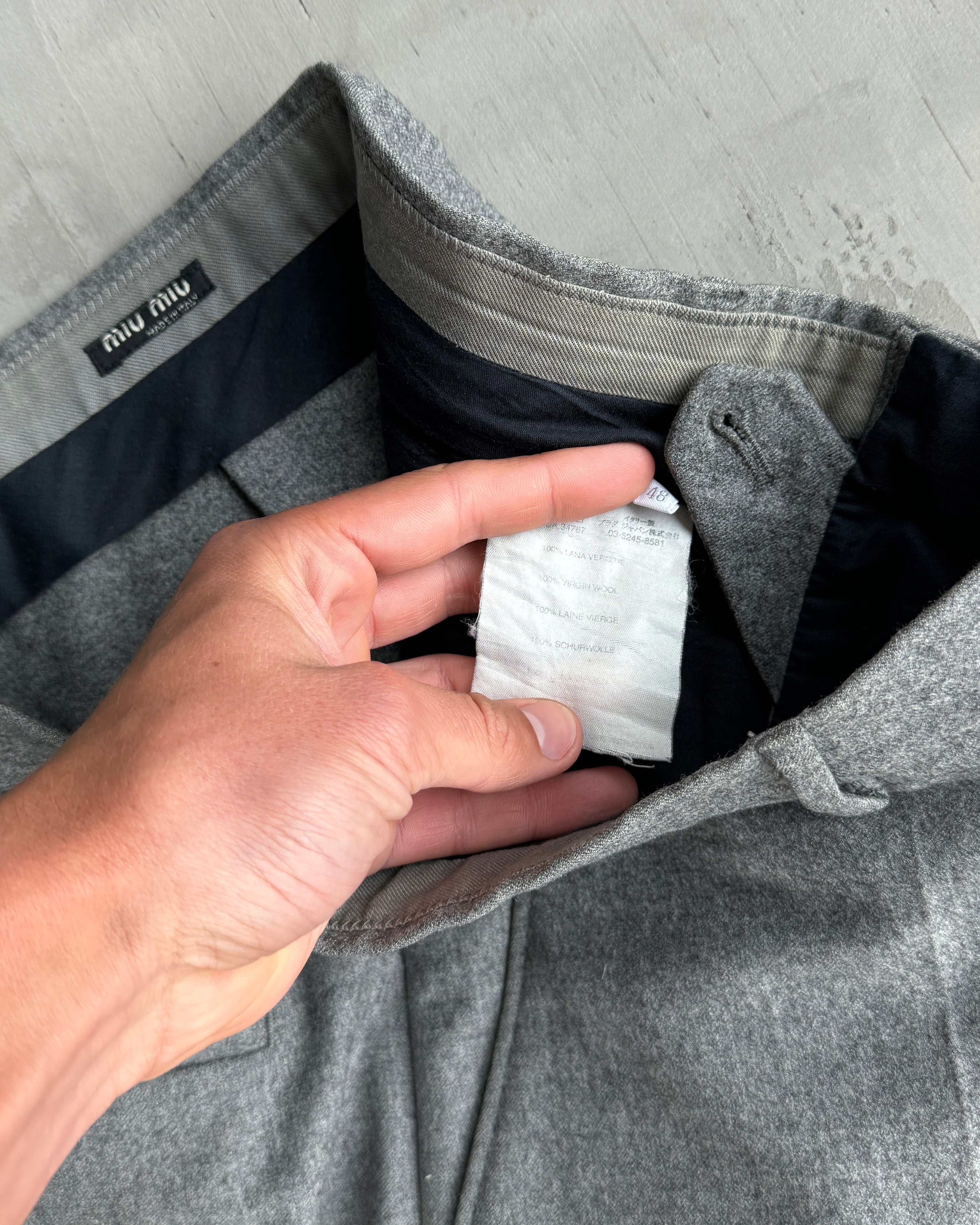 Miu Miu Wide Leg Grey Wool Suit Trousers - W30"