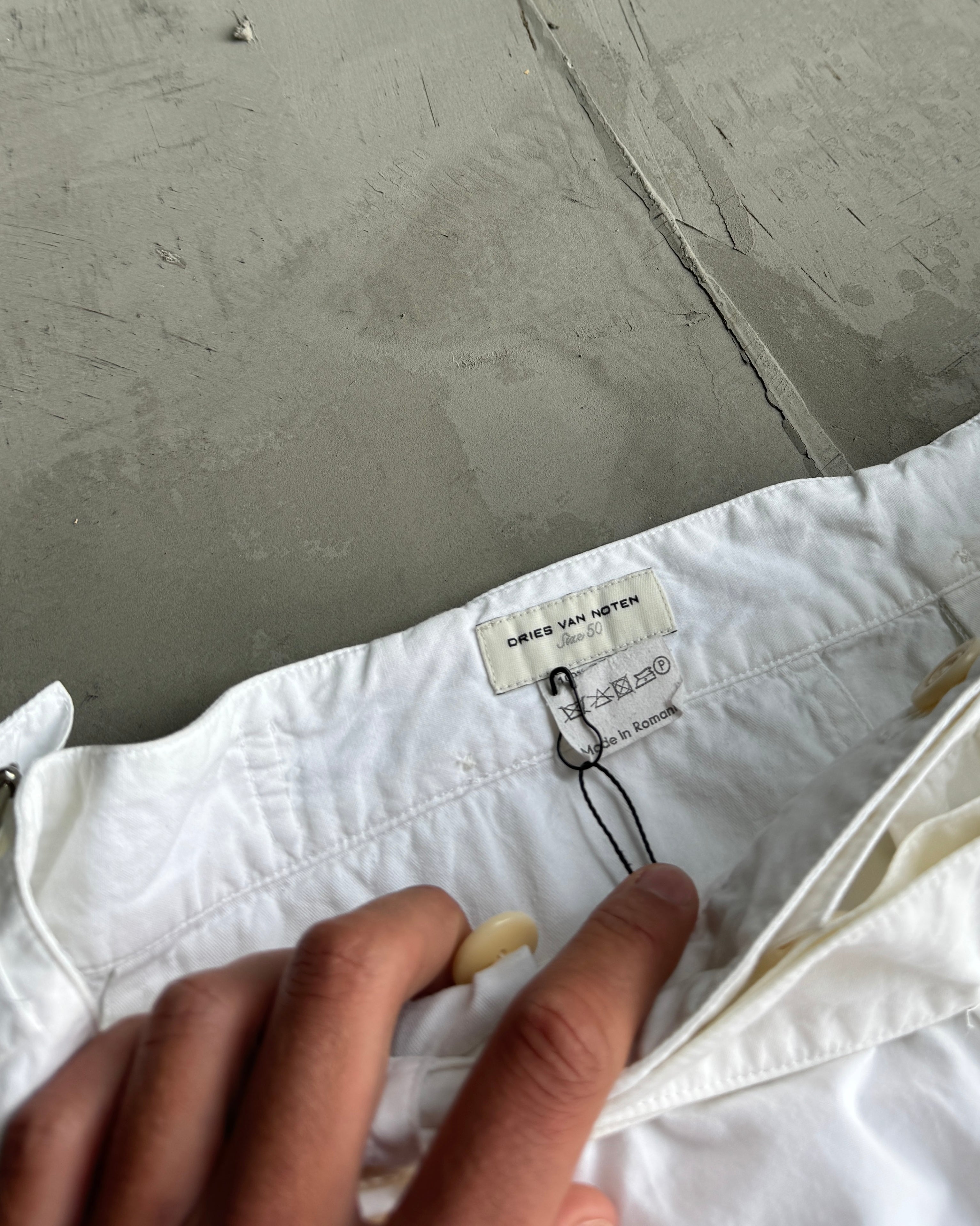 Dries Van Noten Wide Leg Belted White Trousers - W30"